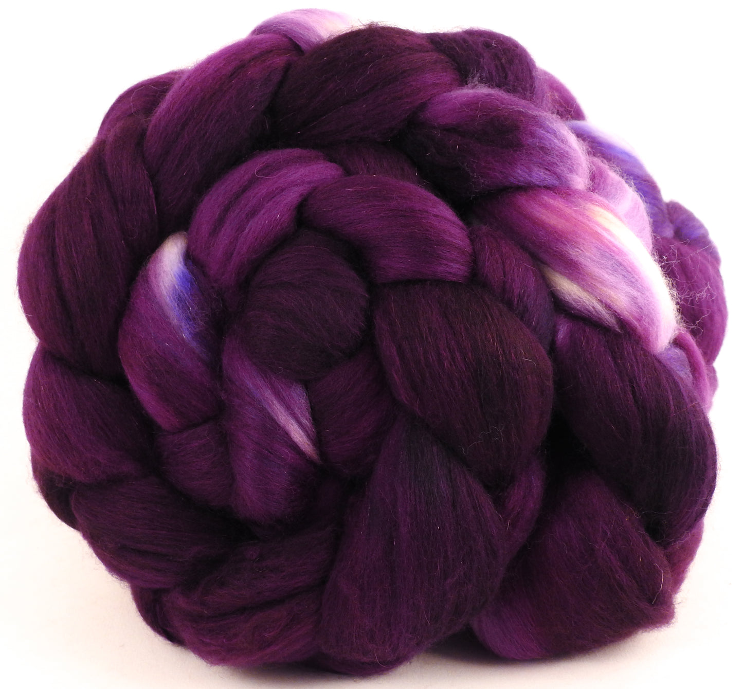 Aubergine (5.4 oz) - Batt in a Braid #48 -Superfine Merino/ Mulberry silk/ Camel/ Gold Stellina (55/25/15/5)