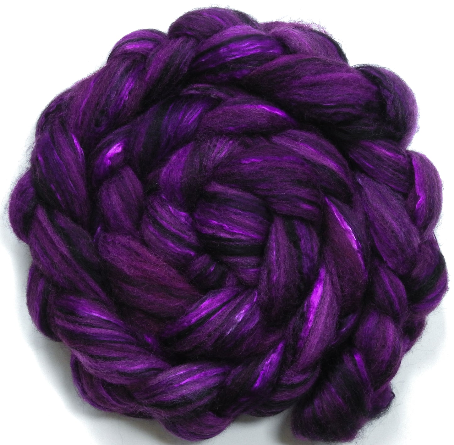 Byzantium (5.3 oz) - Batt in a Braid #55- Shetland/ Mulberry Silk/ Black Bamboo (50/25/25)