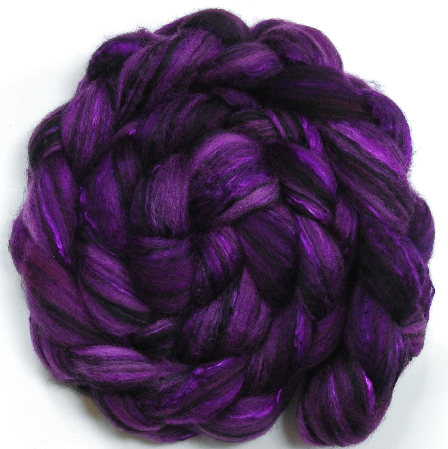 Byzantium (5.3 oz) - Batt in a Braid #55- Shetland/ Mulberry Silk/ Black Bamboo (50/25/25)