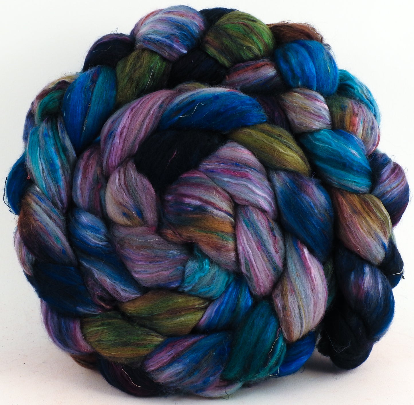 Mandarinfish (5.1 oz) - Batt in a Braid #39 -Falkland Merino/ Mulberry Silk / Sari Silk (50/25/25)