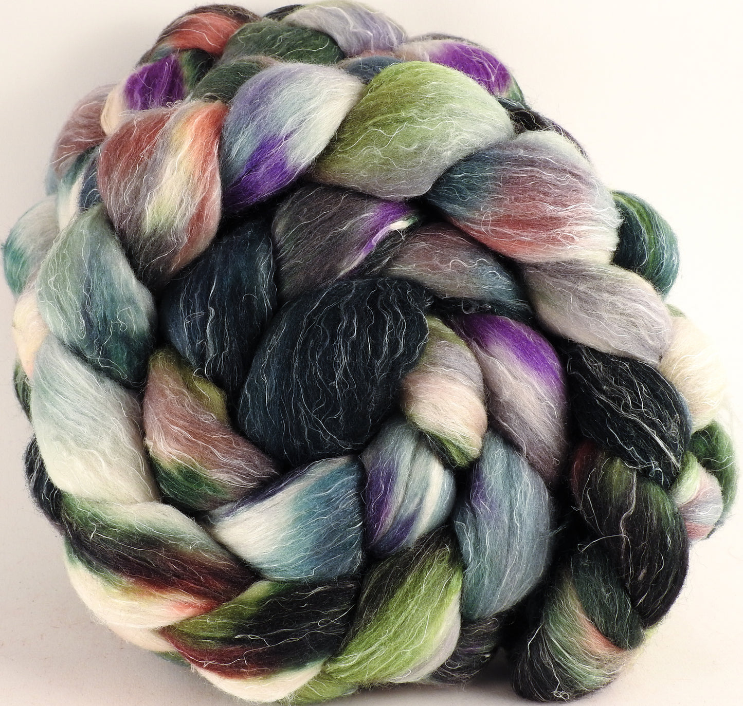 Batt in a Braid #29 - Hopscotch (5.1 oz.) - Rambouillet / Tussah / Flax (40/40/20) - Inglenook Fibers