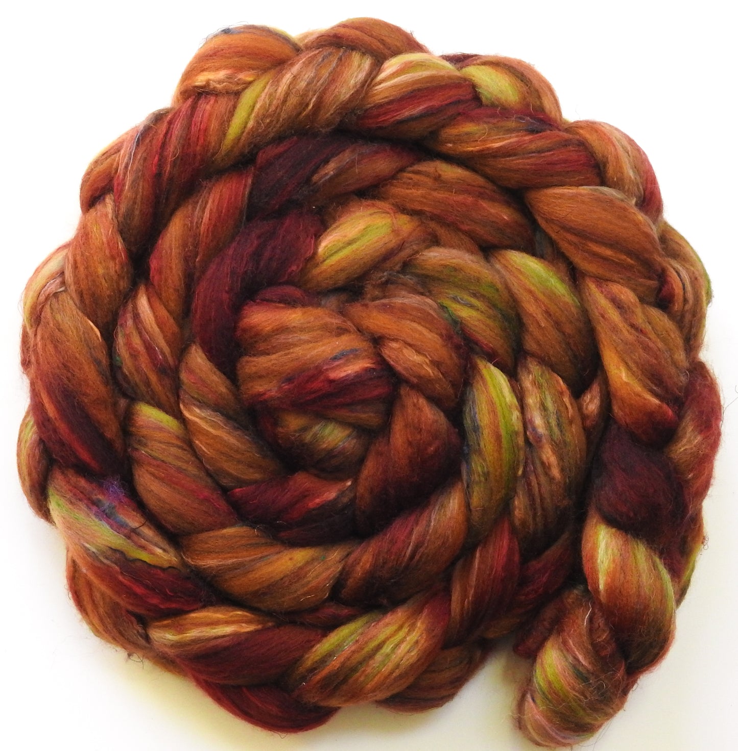 Kimchi (5.7 oz) - Batt in a Braid #39  - Falkland Merino/ Mulberry Silk / Sari Silk (50/25/25)