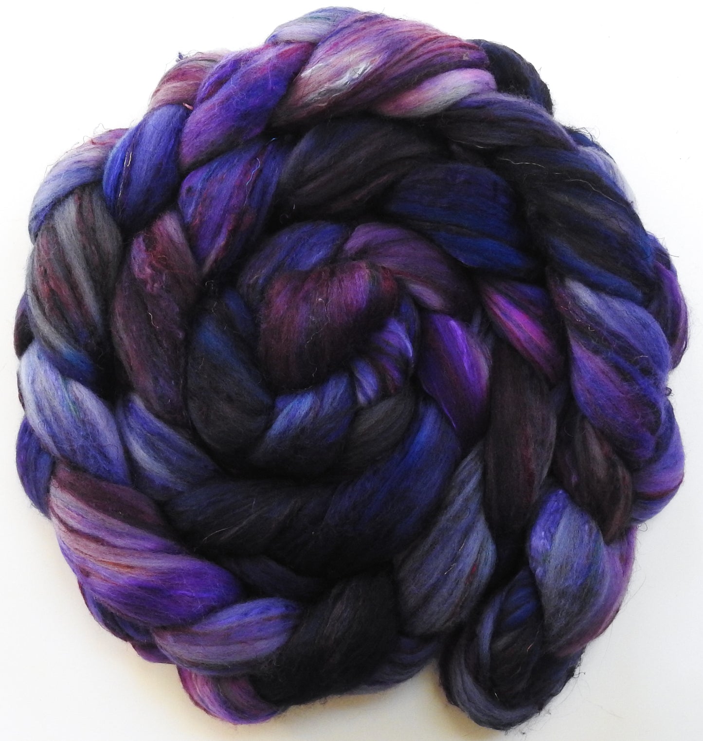 Purple People Eater (5.6 oz) - Batt in a Braid #39  - Falkland Merino/ Mulberry Silk / Sari Silk (50/25/25)
