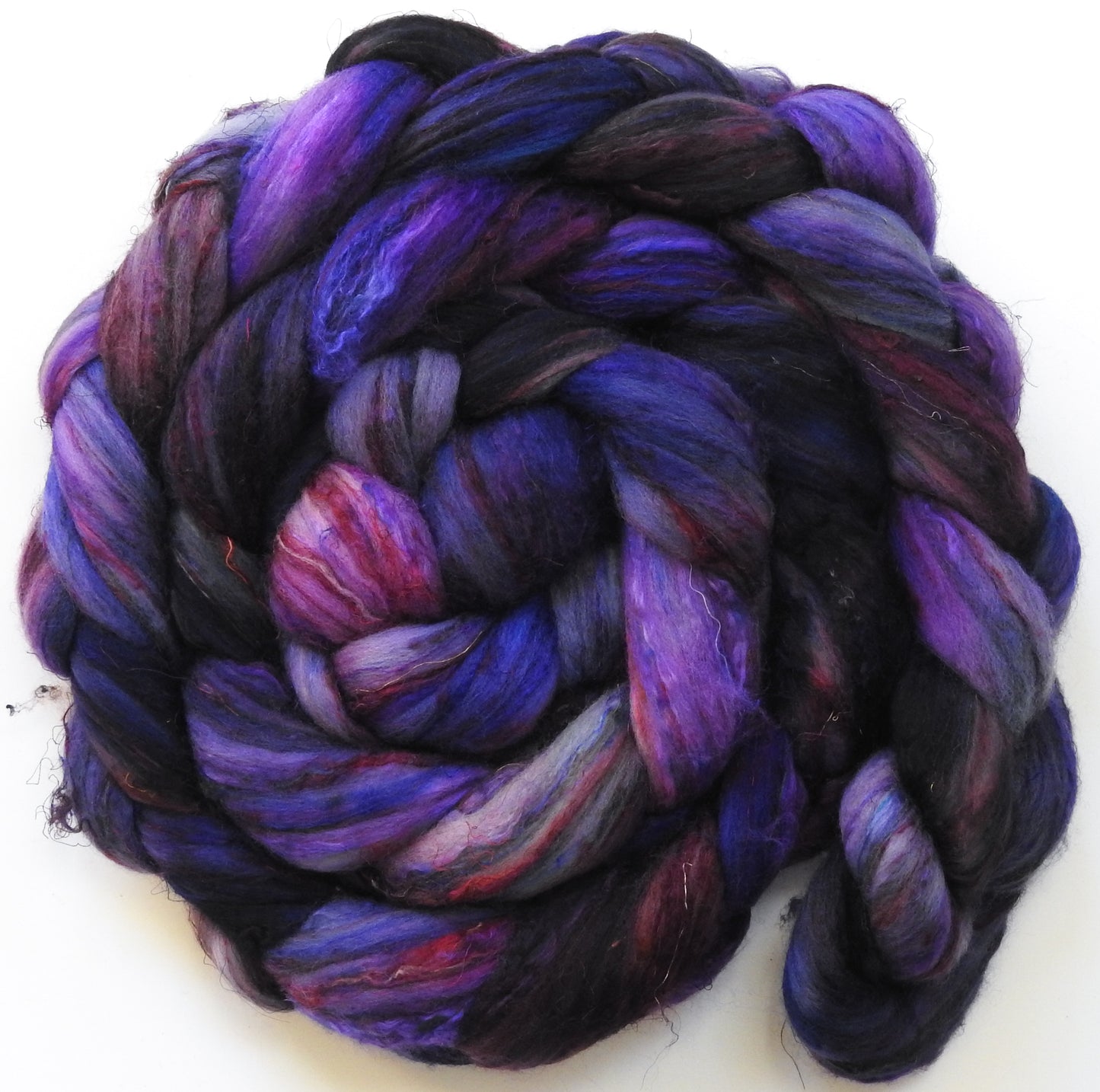Purple People Eater (5.6 oz) - Batt in a Braid #39  - Falkland Merino/ Mulberry Silk / Sari Silk (50/25/25)