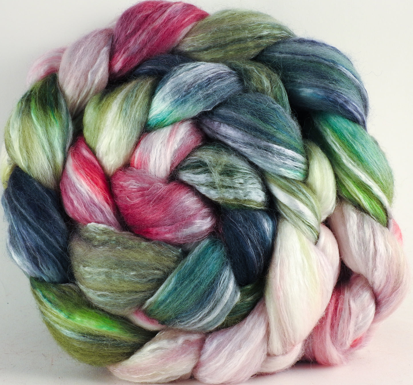 Batt in a Braid #45 - Lotus - Corriedale/Mulberry Silk/Rose Fiber (60/20/20) - Inglenook Fibers