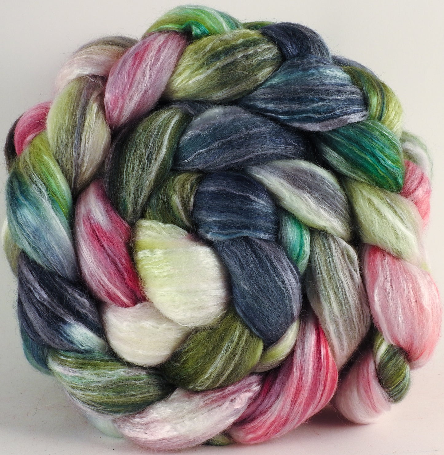 Batt in a Braid #45 - Lotus - Corriedale/Mulberry Silk/Rose Fiber (60/20/20) - Inglenook Fibers