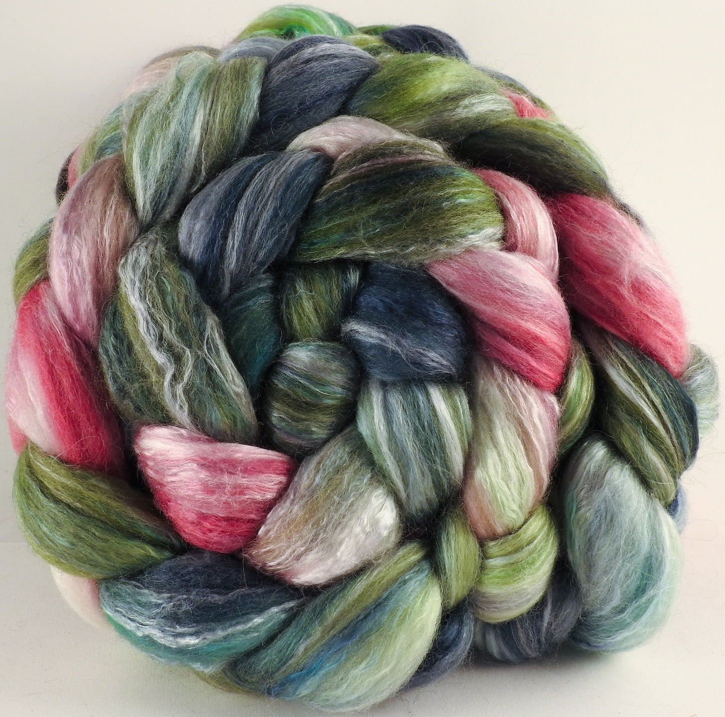 Batt in a Braid #45 - Lotus - Corriedale/Mulberry Silk/Rose Fiber (60/20/20) - Inglenook Fibers