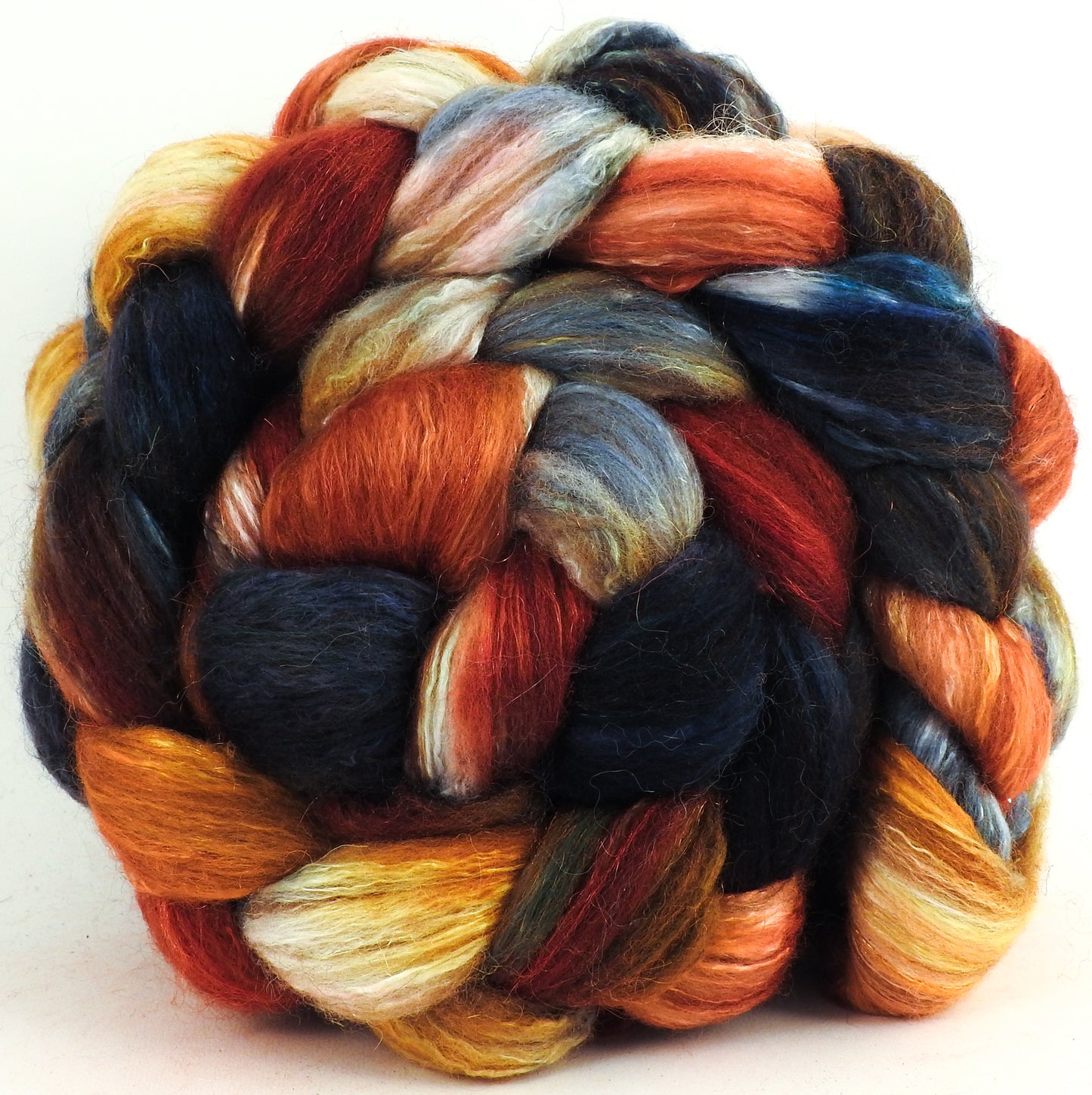 Nuts & Berries -(5.6 oz) Batt in a Braid #7 - Polwarth/ Manx / Mulberry silk/ Firestar (30/30/30/10)