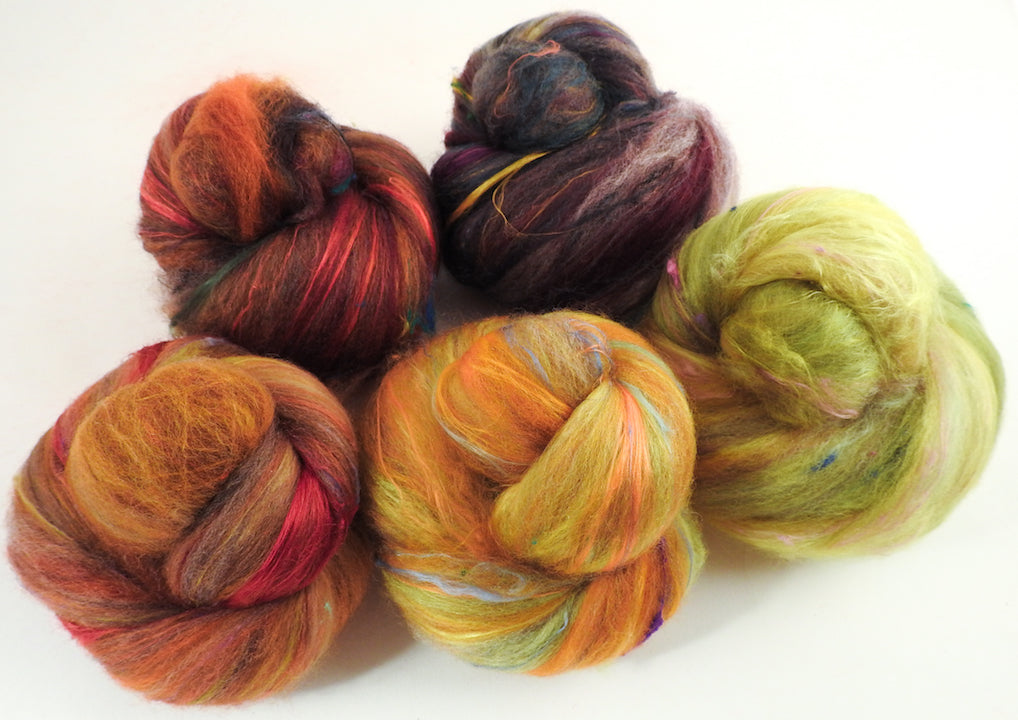 Autumn Ramble- Non-Sparkle Sticklebatts -( 4.2 oz) 30% RomeldaleX fleece; polwarth, merino, silk, bamboo, silk noil
