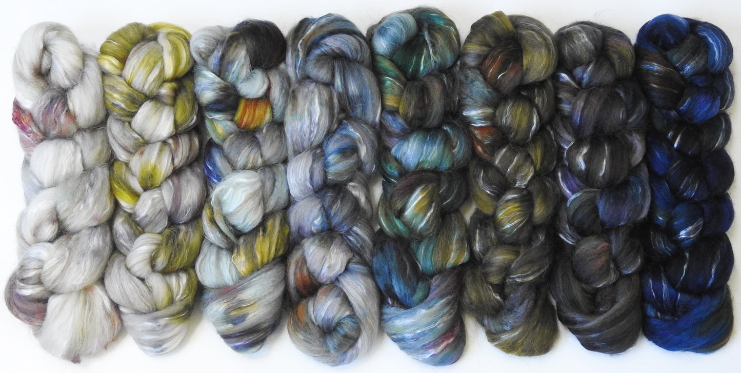 Windchill -Gradient Braid Set - (11.2 oz.) Batt in a Braid #31 - Polwarth/ Mulberry Silk / Baby Alpaca / Rainbow Firestar/ Tencel( 40/25/15/10/10)
