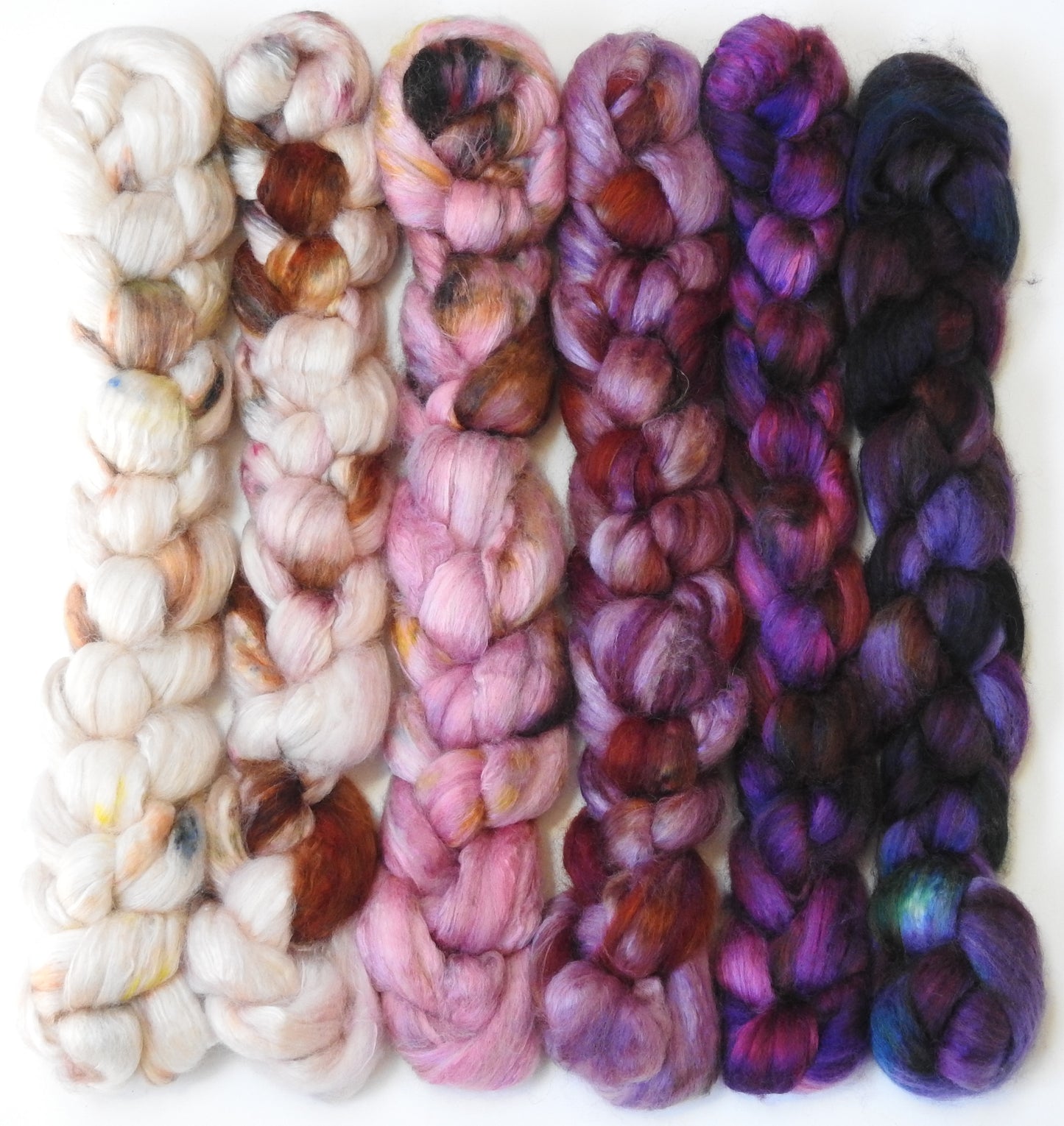 Let them Eat Cake -Gradient Braid Set - (7.8 oz.) Batt in a Braid #54- Bleached YAK/Polwarth / Mulberry Silk (40/40/20)