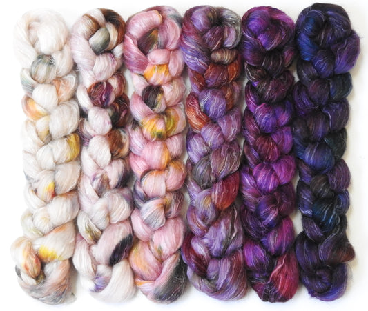 Let them Eat Cake -Gradient Braid Set - (8.5 oz.) Batt in a Braid #3 - Polwarth/ Tussah Silk/ Flax (40/40/20)
