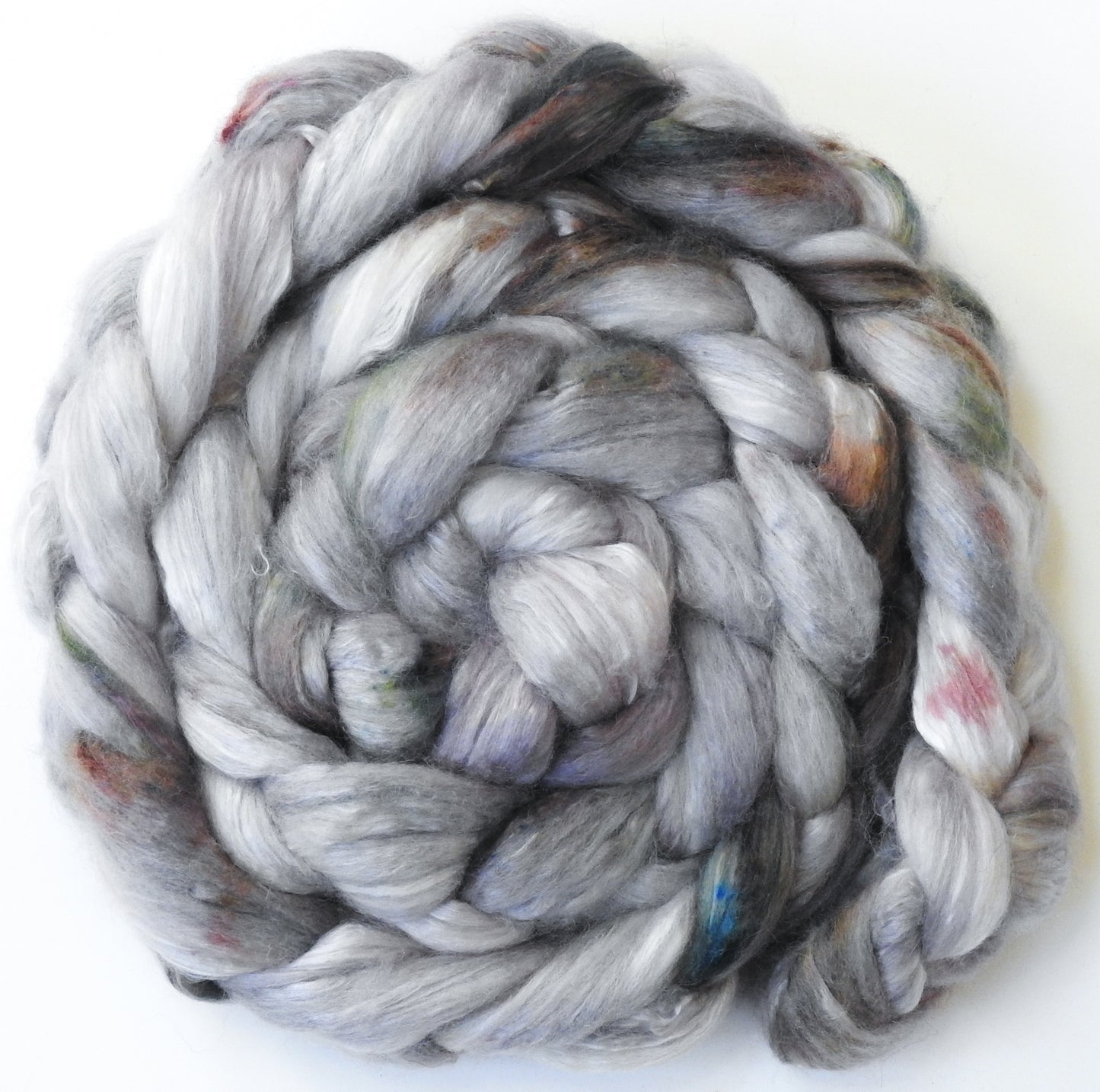 Pearly Gates - (4 oz)- Batt in a Braid #54- Bleached YAK/Polwarth / Mulberry Silk (40/40/20)