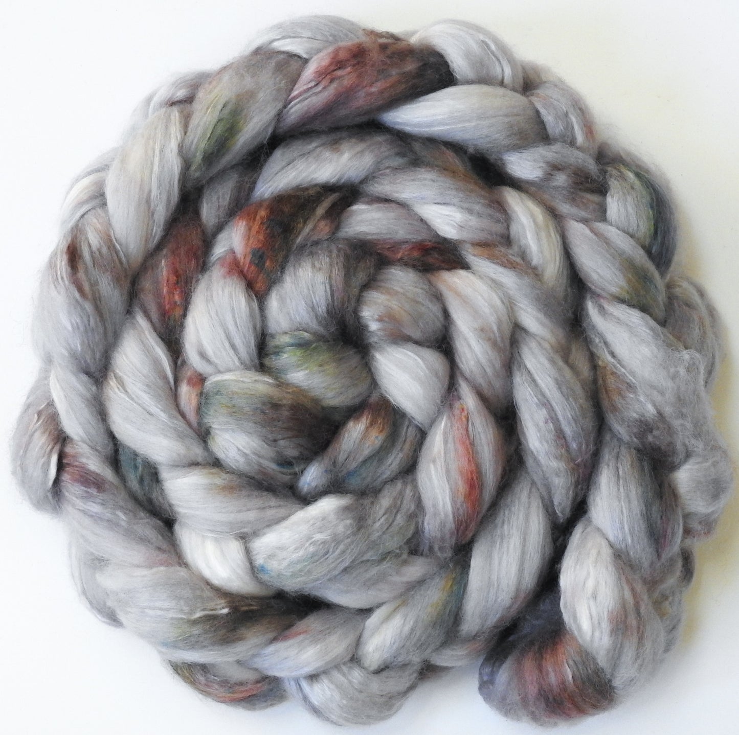 Pearly Gates - (4 oz)- Batt in a Braid #54- Bleached YAK/Polwarth / Mulberry Silk (40/40/20)