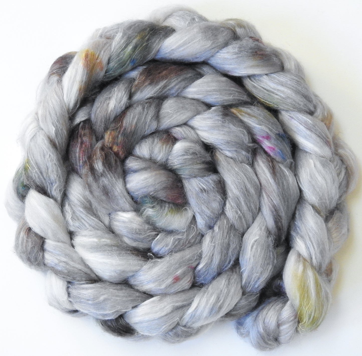 Pearly Gates (5.7 oz)- Batt in a Braid #3 - Polwarth/ Tussah Silk/ Flax (40/40/20)