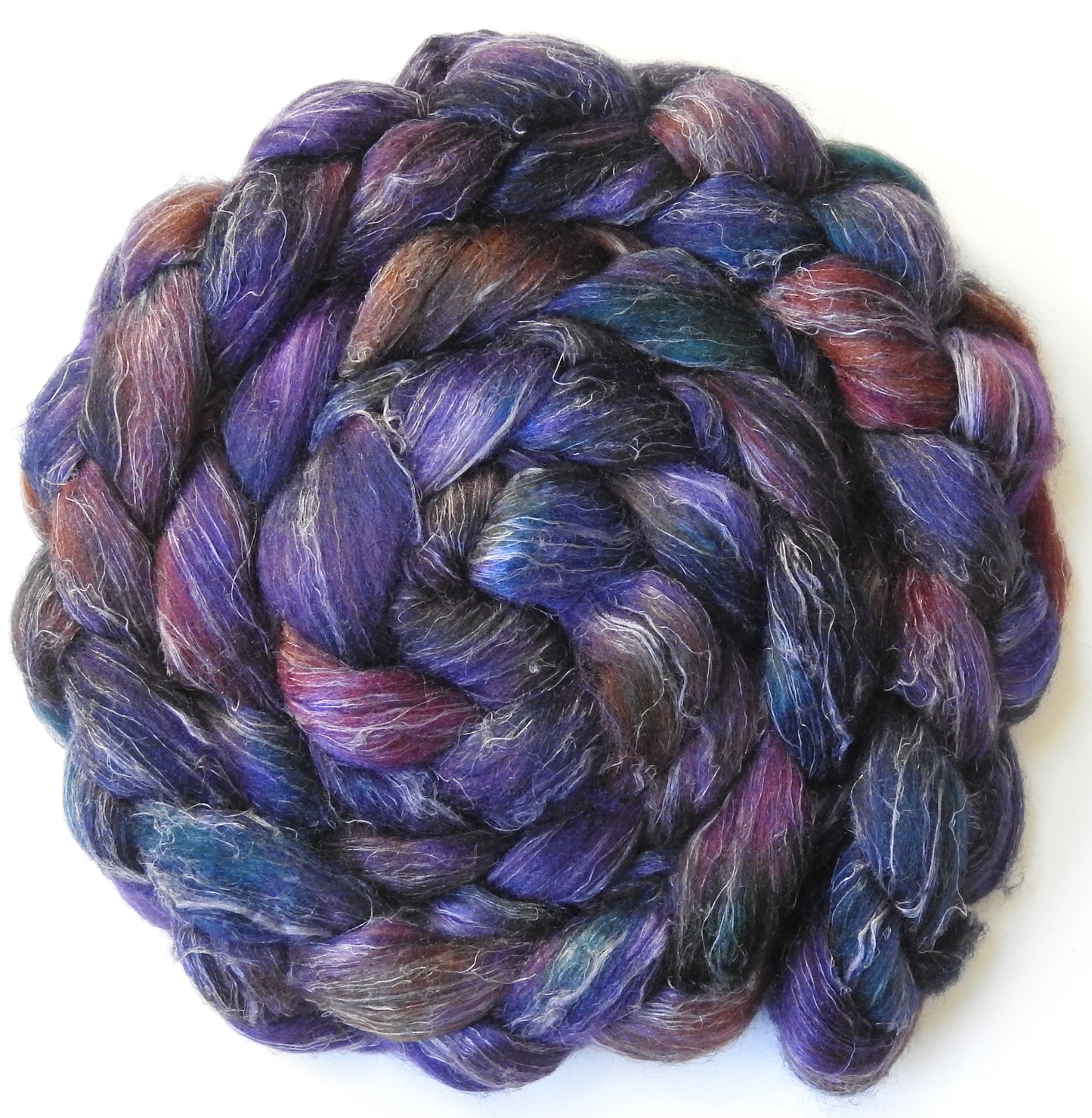 Sherlock (5.8 oz)- Batt in a Braid #3 - Polwarth/ Tussah Silk/ Flax (40/40/20)