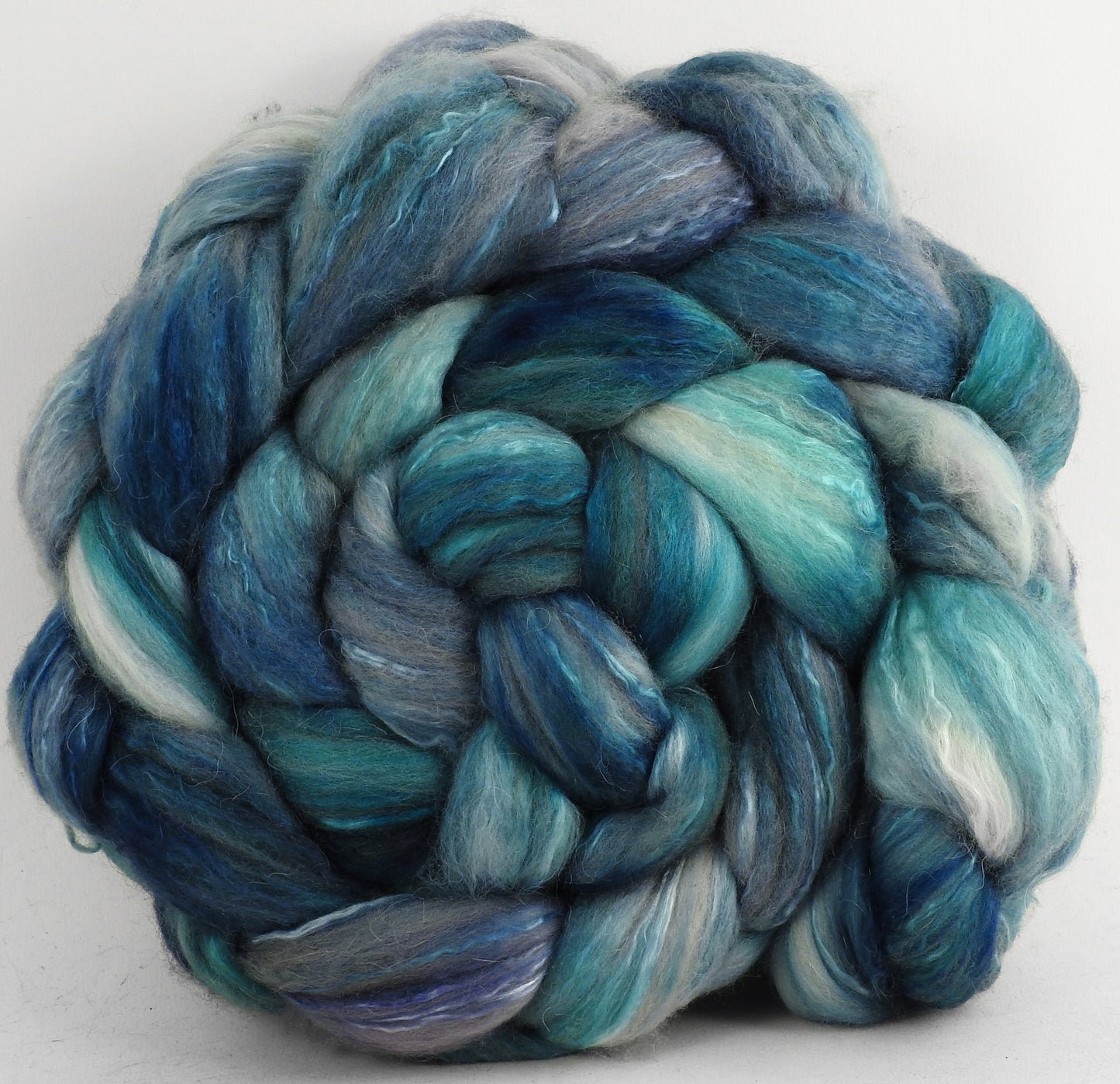 Stormy (5.5 oz )- Batt in a Braid #5- Merino/ Camel/ silk/ faux cashmere/ firestar (25/25/25/12/12)