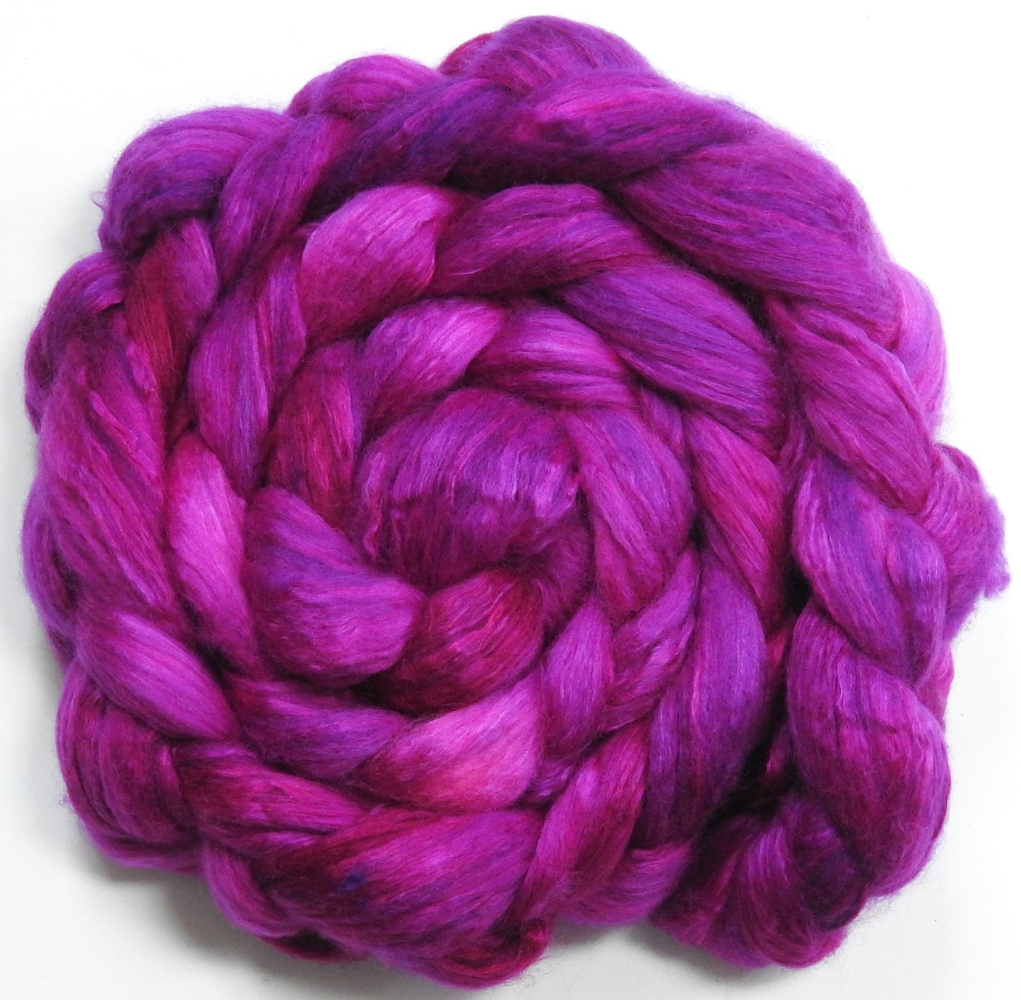 Dragonfruit - (4 oz)- Batt in a Braid #54- Bleached YAK/Polwarth / Mulberry Silk (40/40/20)