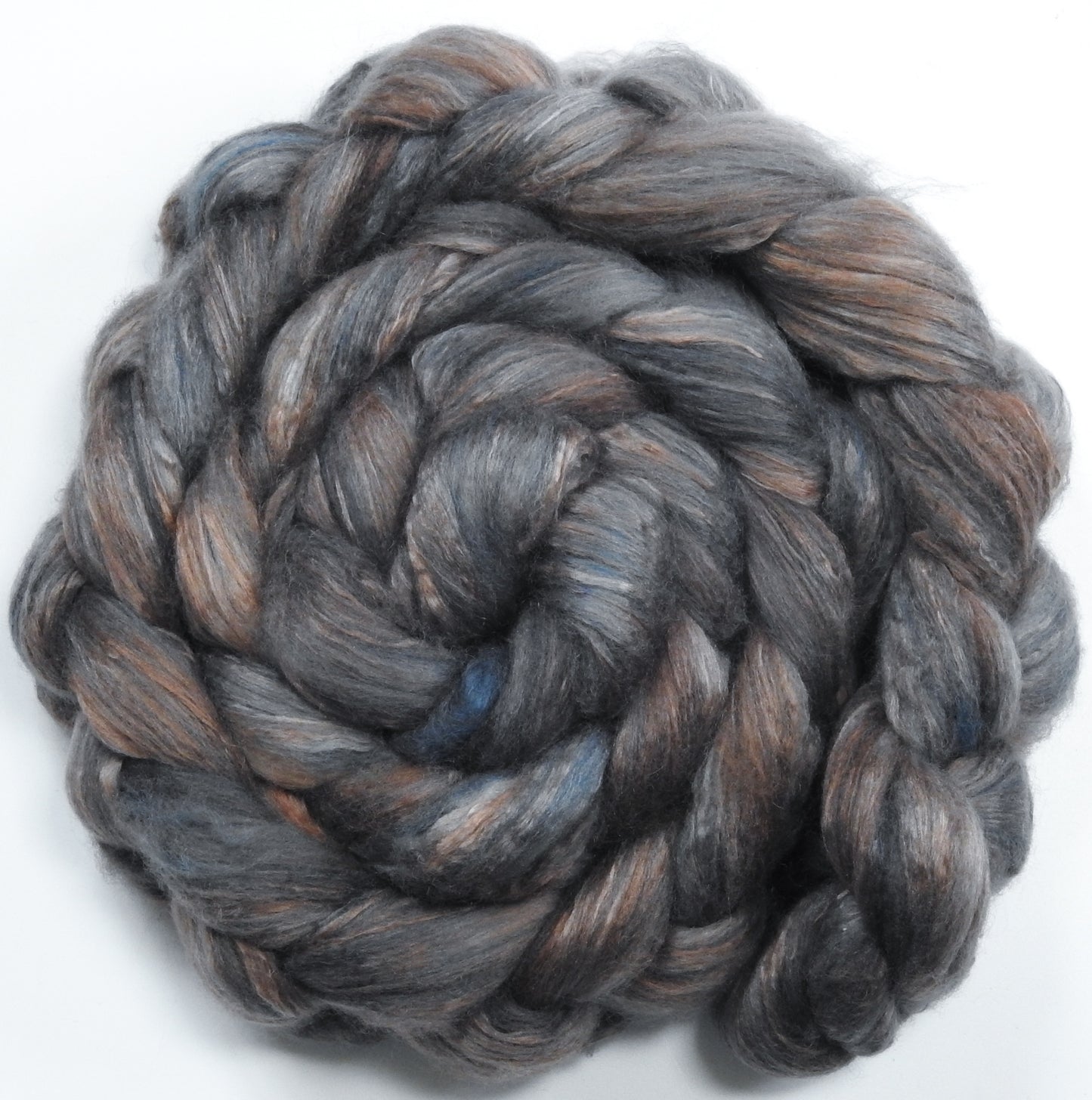 Smoke - Batt in a Braid #54- Bleached YAK/Polwarth / Mulberry Silk (40/40/20)