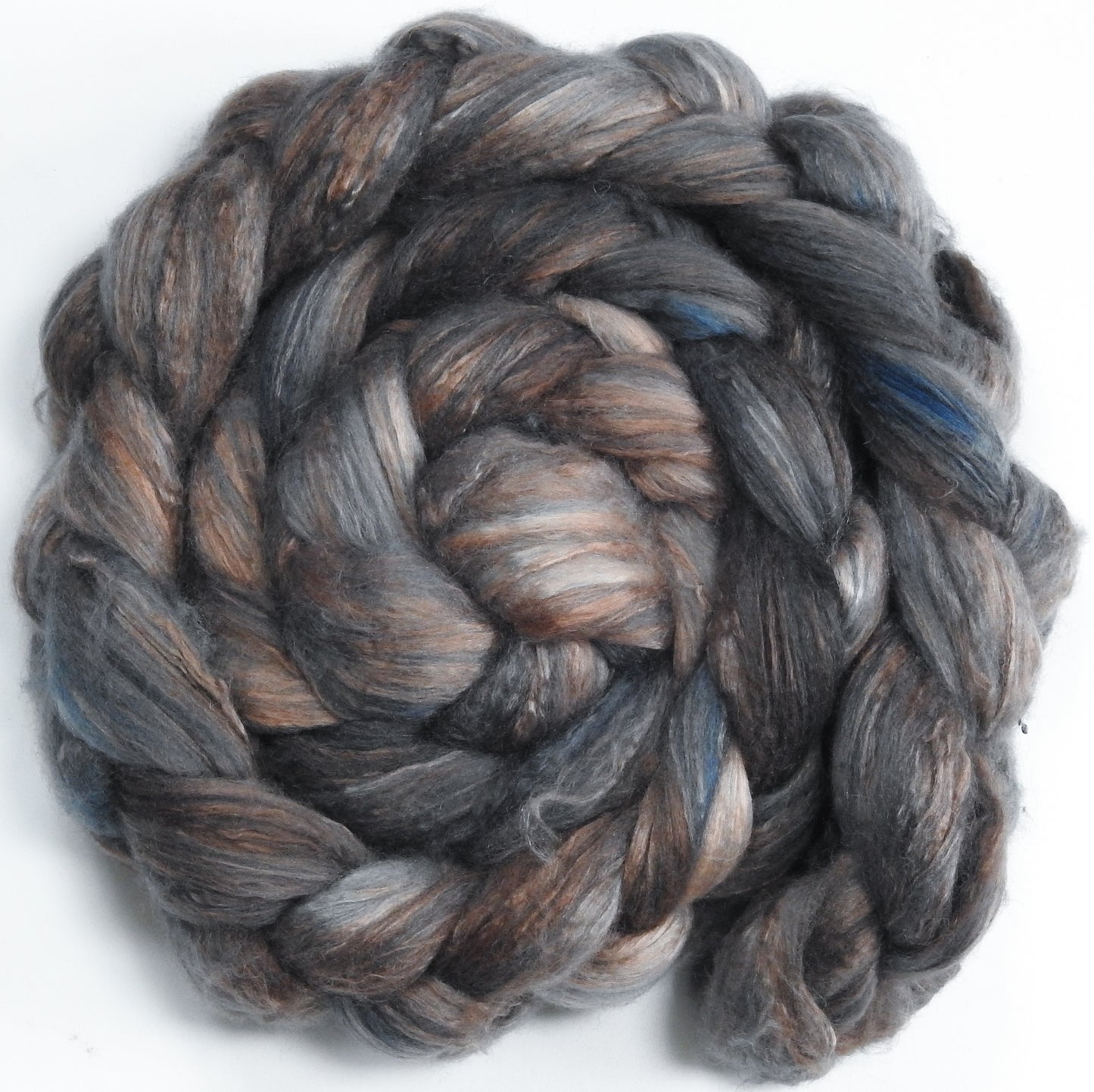 Smoke - Batt in a Braid #54- Bleached YAK/Polwarth / Mulberry Silk (40/40/20)