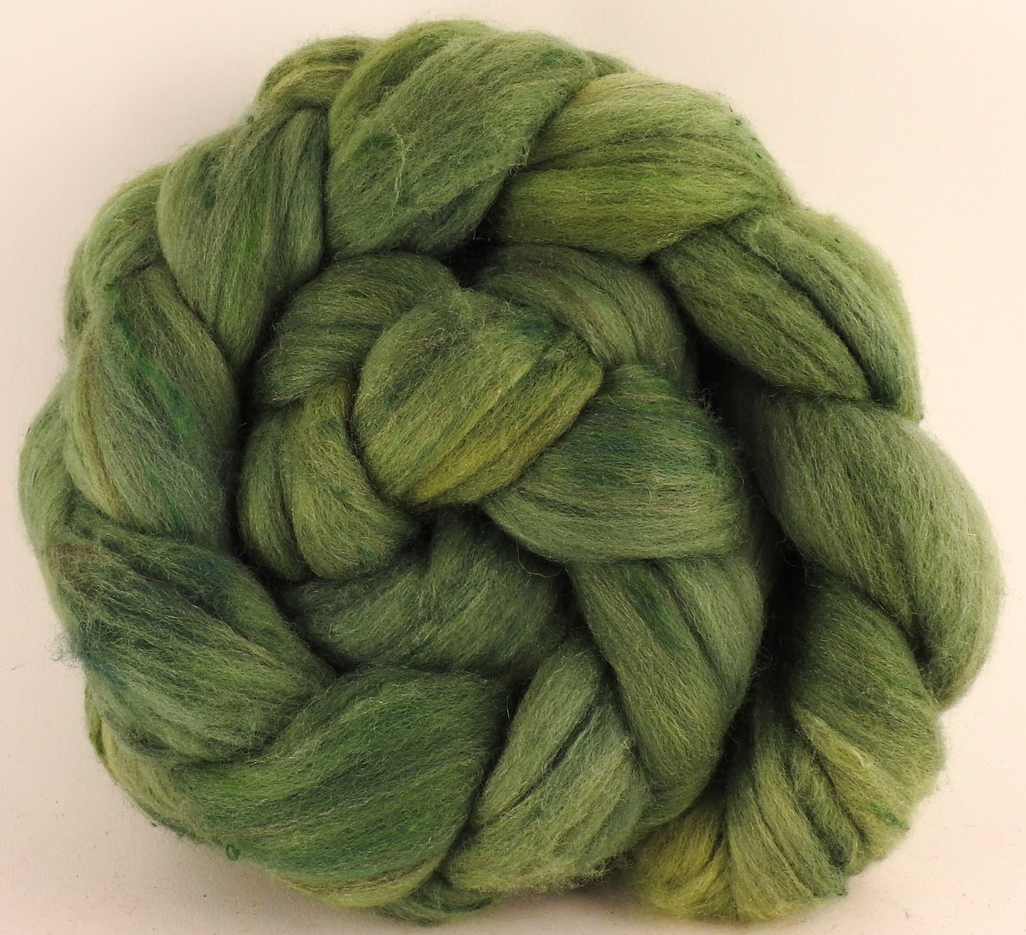 Batt in a Braid #42- Osage Orange and Indigo - (5.5 oz) Polwarth/ Tweed Blend / Peduncle&Tussah Silk( 50/25/25) - Inglenook Fibers