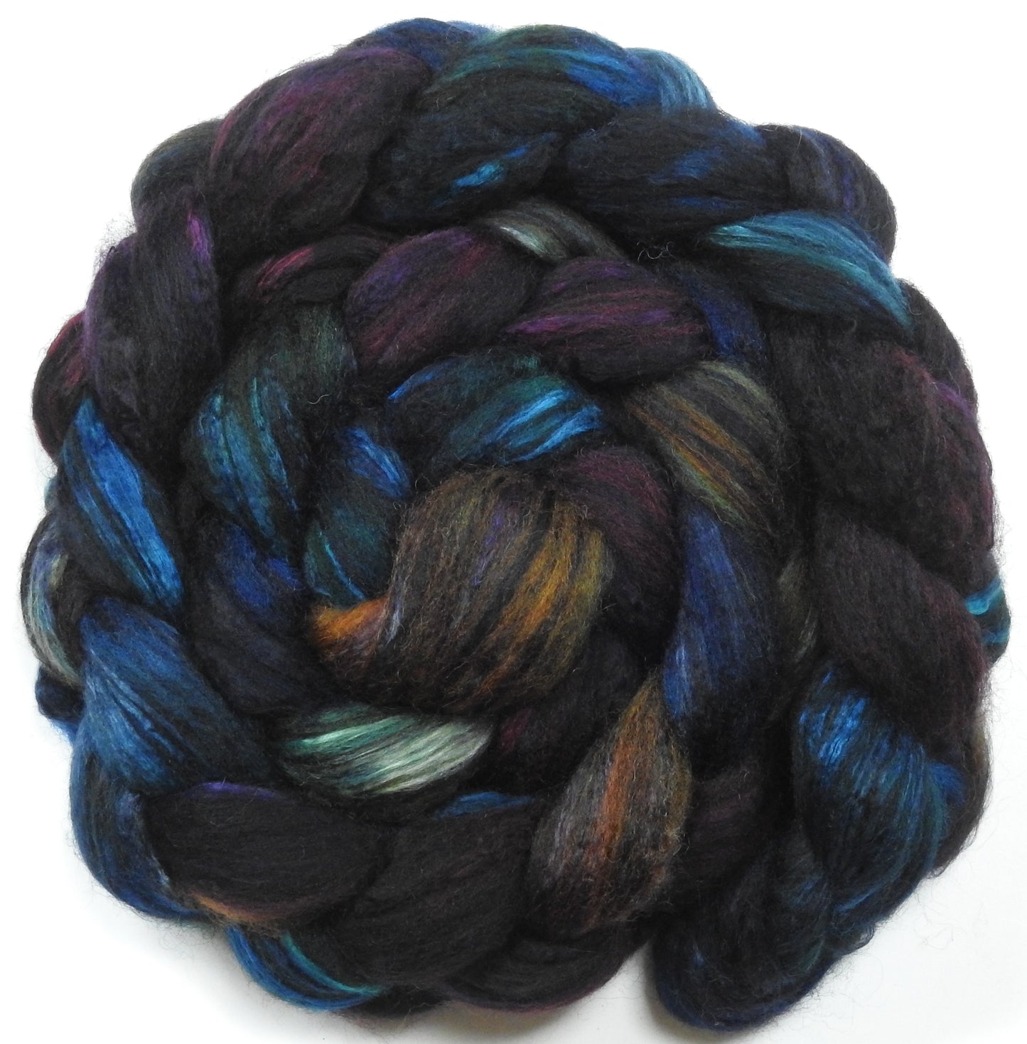 Cloak & Dagger- Batt in a Braid #55- Shetland/ Mulberry Silk/ Black Bamboo (50/25/25)