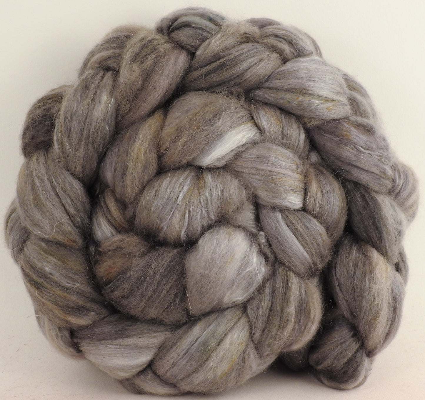 Dove (5.5 oz )- Batt in a Braid #5- Merino/ Camel/ silk/ faux cashmere/ firestar (25/25/25/12/12)