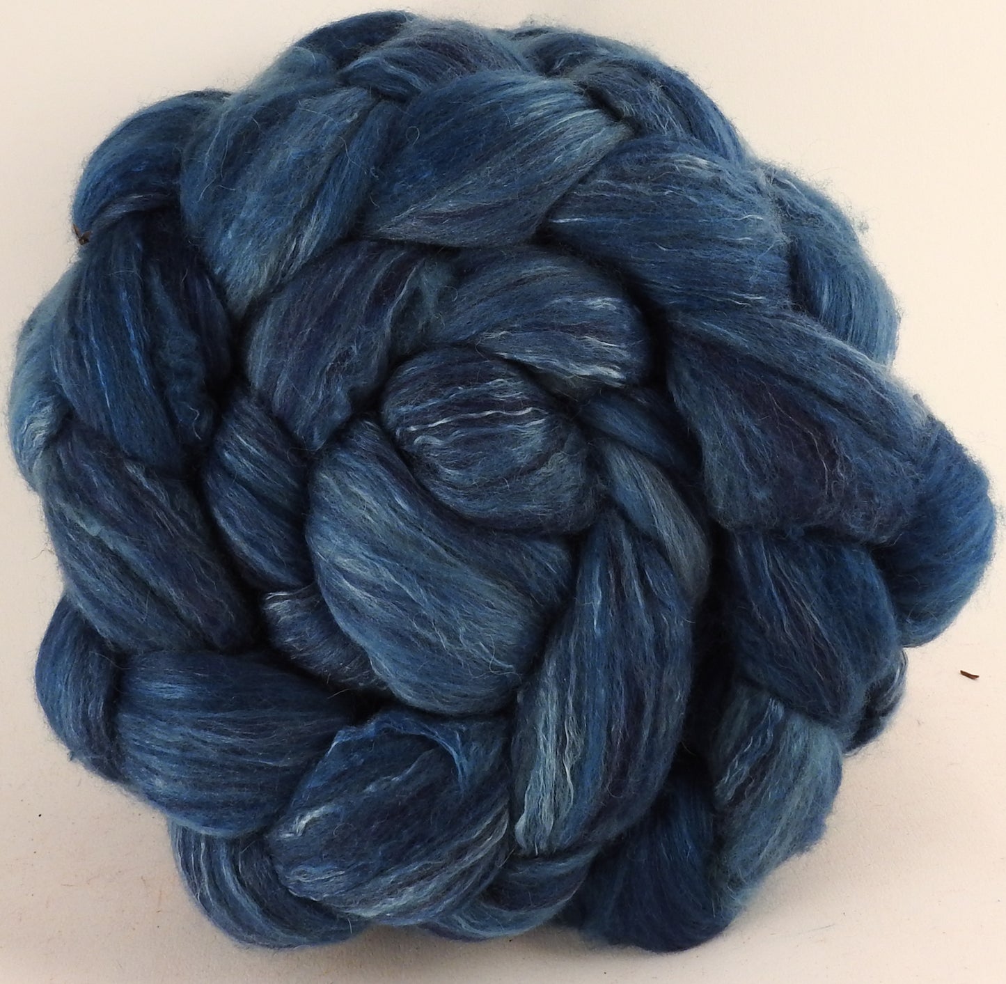 Batt in a Braid #5 - Indigo -(5.1 oz.) Merino/ Camel/ silk/ faux cashmere/ firestar (25/25/25/12/12) - Inglenook Fibers