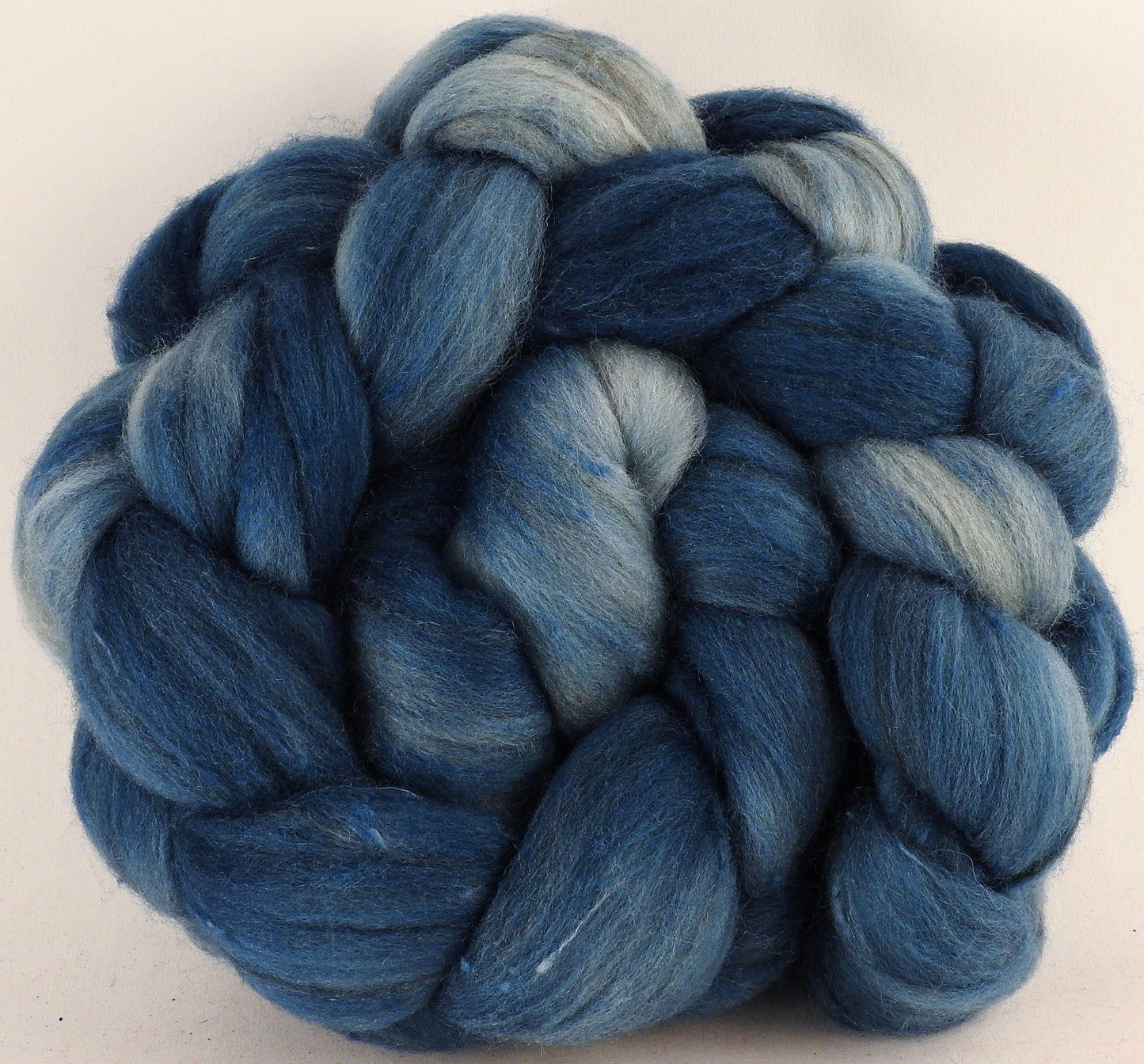Batt in a Braid #27 - Indigo - Lt. Grey Shetland/ Falkland Merino / tussah silk (50/25/25) - Inglenook Fibers