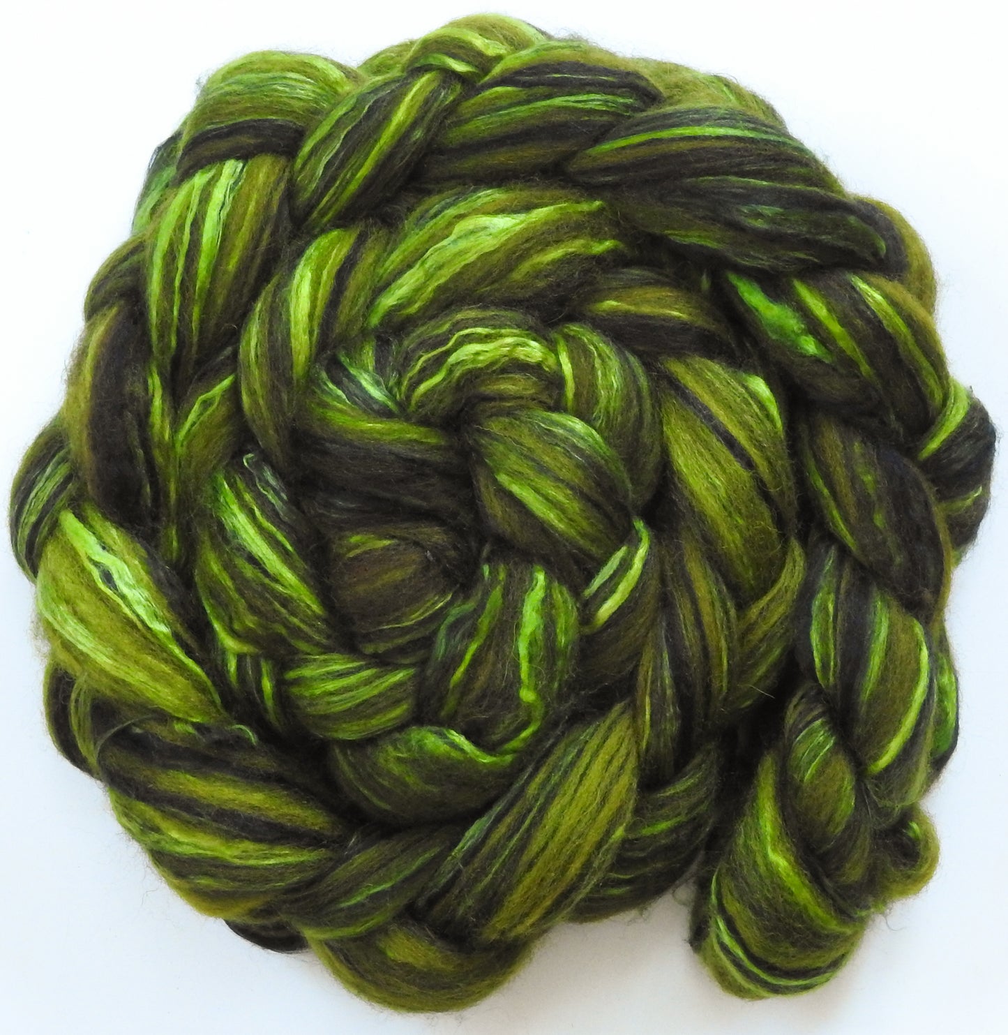 Marshwiggle (5.2 oz) - Batt in a Braid #55- Shetland/ Mulberry Silk/ Black Bamboo (50/25/25)