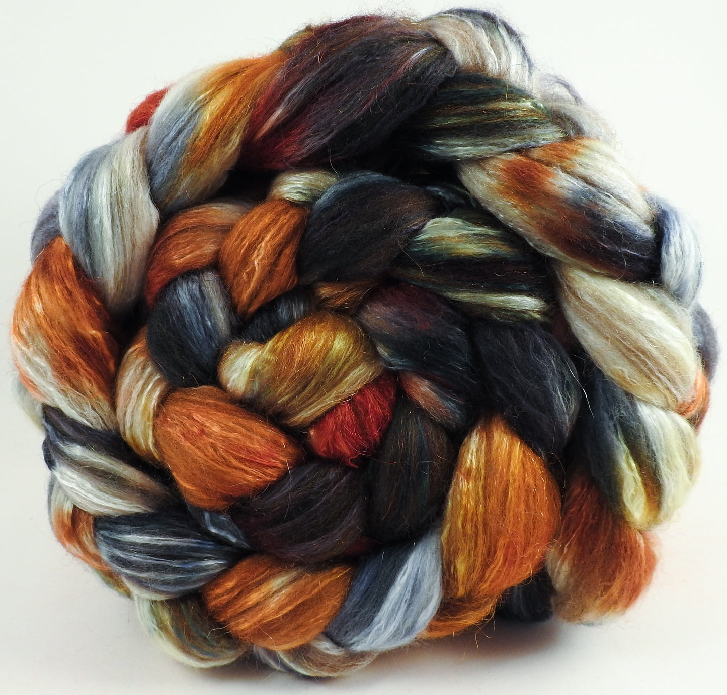 Nuts & Berries - Batt in a Braid #7 - Polwarth/ Manx / Mulberry silk/ Firestar (30/30/30/10)