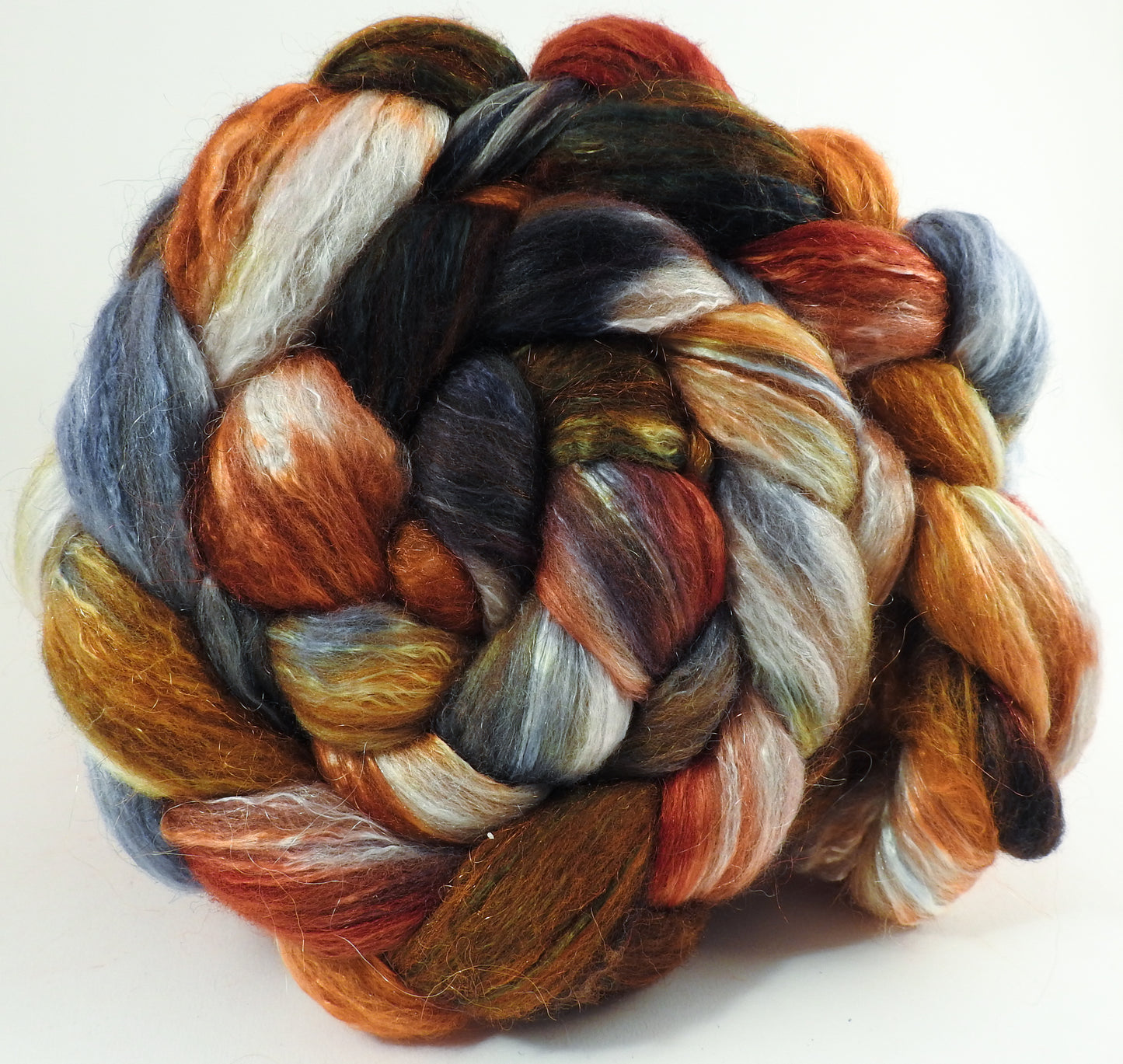 Nuts & Berries - Batt in a Braid #7 - Polwarth/ Manx / Mulberry silk/ Firestar (30/30/30/10)