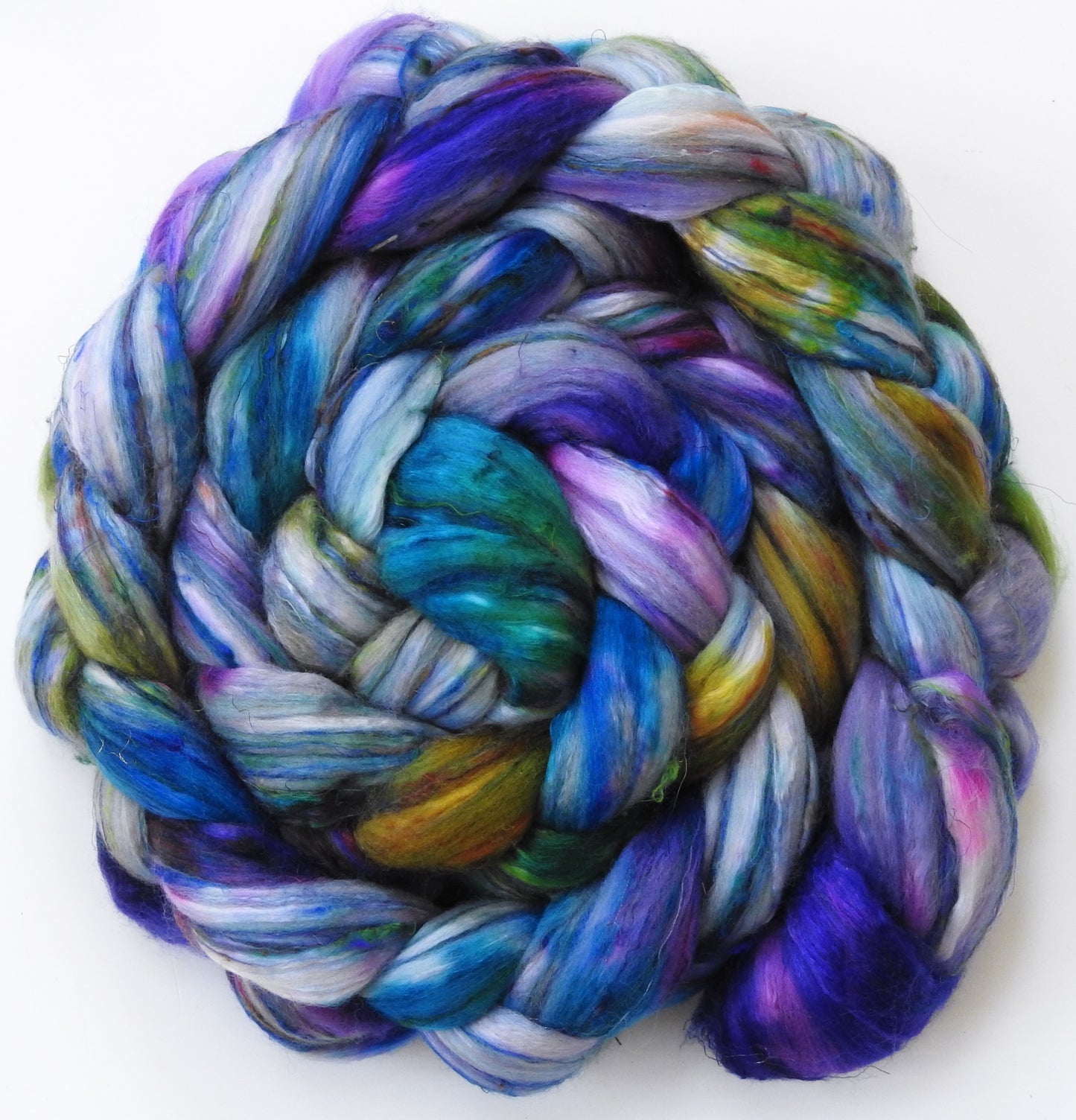 Sidewalk Chalk (5.5 oz) - Batt in a Braid #39ish - Falkland Merino/ Mulberry Silk / Sari Silk (60/25/15)