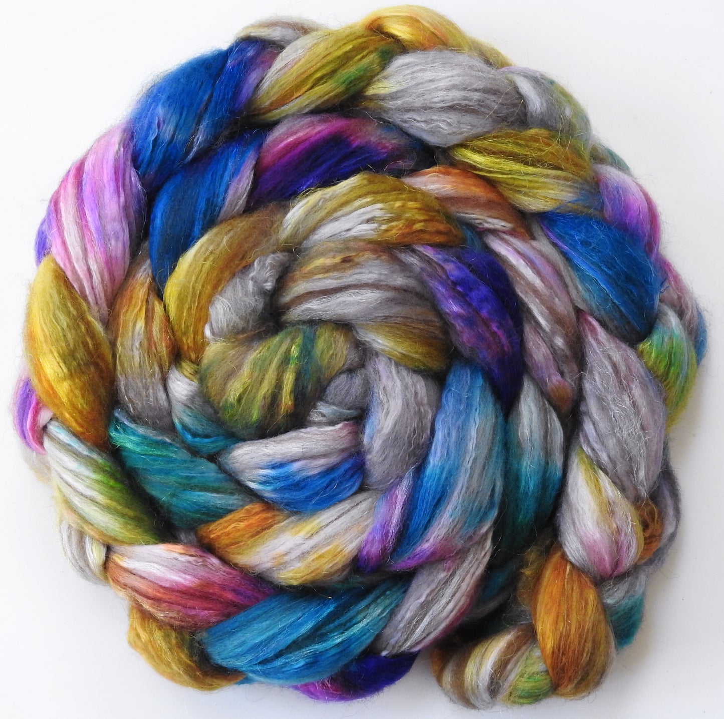 Sidewalk Chalk- Batt in a Braid #7- (5.5 oz) - Polwarth/ Manx / Mulberry silk/ Firestar (30/30/30/10)