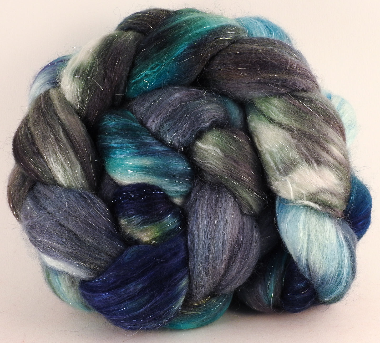 Batt in a Braid #41-Jet Stream -Llama / Merino ( 18 mic.)/ Mulberry silk/ Stellina (40/30/25/5) - Inglenook Fibers