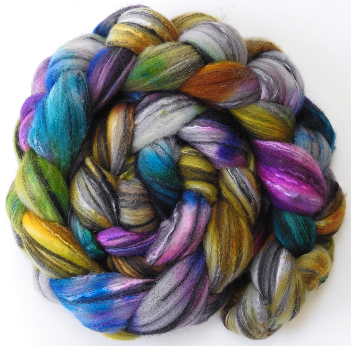 Sidewalk Chalk- 5.5 oz - Batt in a Braid #30- Charollais/ Rambouillet / Black tussah /Mulberry silk (40/40/10/10)