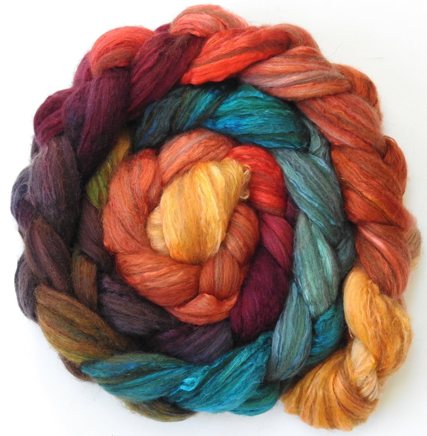 Smaug (5.4 oz.) Batt in a Braid #7 - Polwarth/ Manx / Mulberry silk/ Firestar (30/30/30/10)