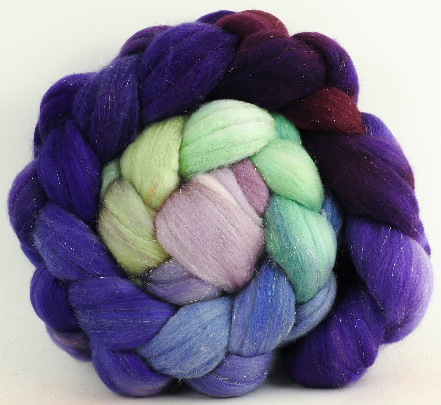 Fairy Wings (5.4 oz) - Batt in a Braid #48 -Superfine Merino/ Mulberry silk/ Camel/ Gold Stellina (55/25/15/5)