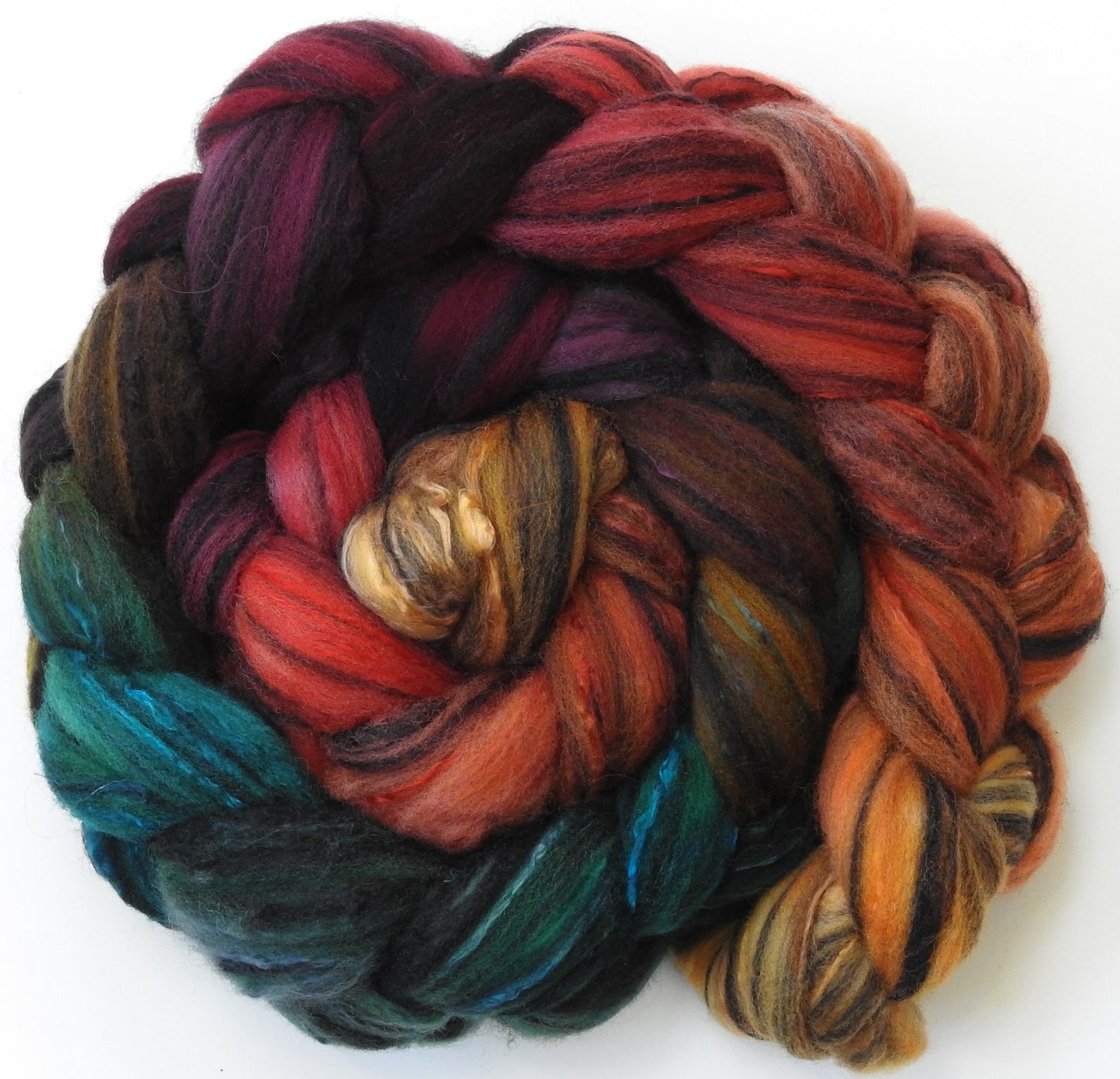Smaug (5.4 oz.)- Batt in a Braid #30- Charollais/ Rambouillet / Black tussah /Mulberry silk (40/40/10/10)