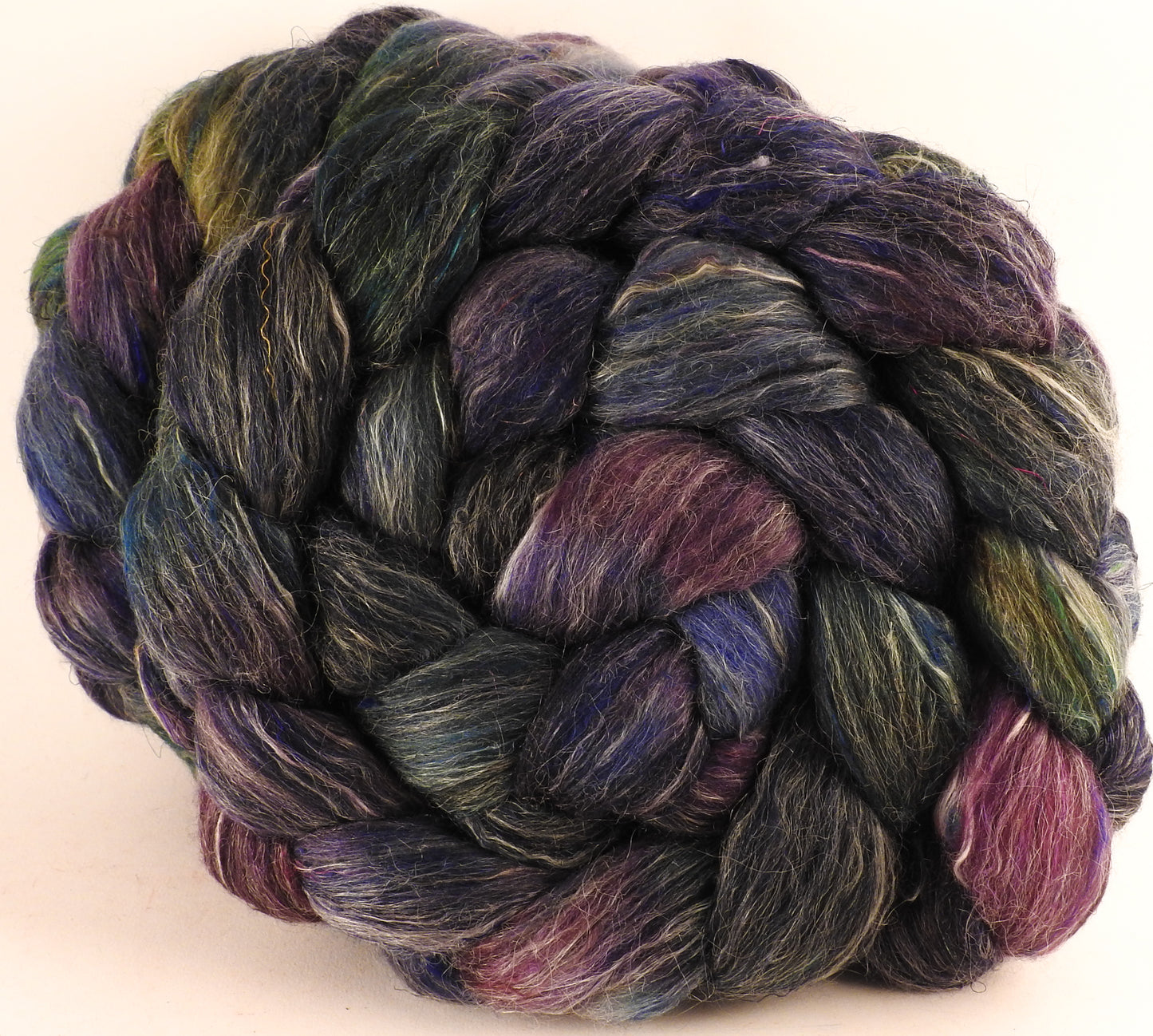 Batt in a Braid #46 - Electric Slide- (5.6 oz) - Rambouillet/ Corriedale / Ramie/Sari Silk (25/25/25/25) - Inglenook Fibers