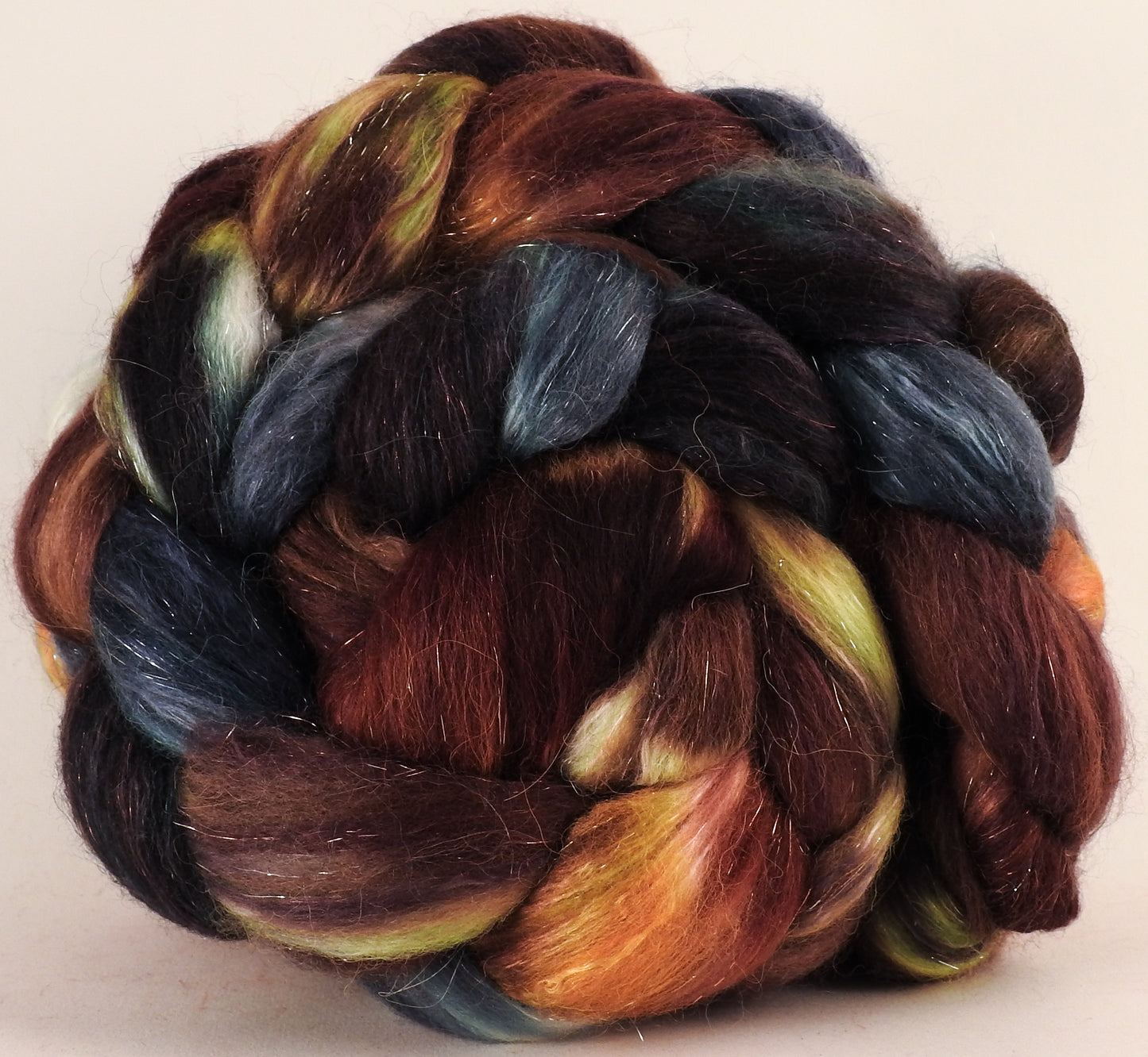 Batt in a Braid #41-The Walrus -Llama / Merino ( 18 mic.)/ Mulberry silk/ Stellina (40/30/25/5) - Inglenook Fibers