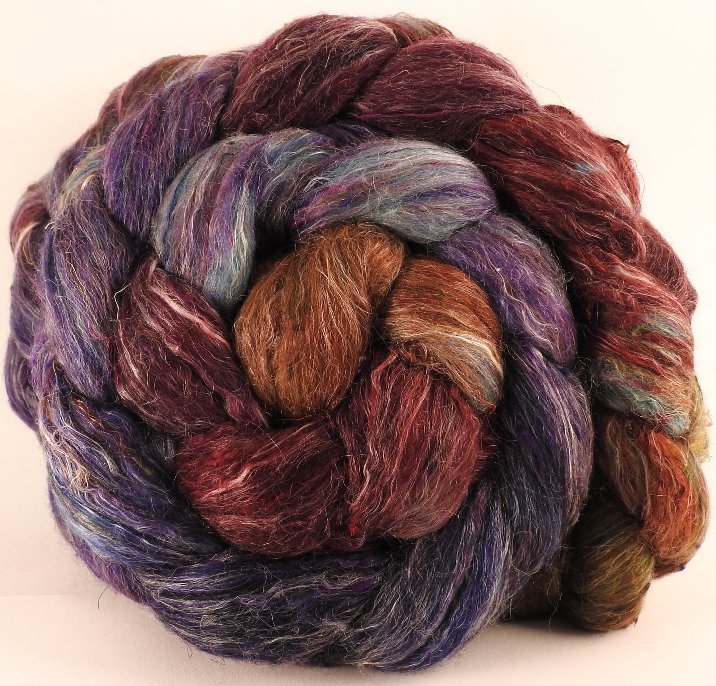 Batt in a Braid #46 - Vintner- (4.9 oz) - Rambouillet/ Corriedale / Ramie/Sari Silk (25/25/25/25) - Inglenook Fibers