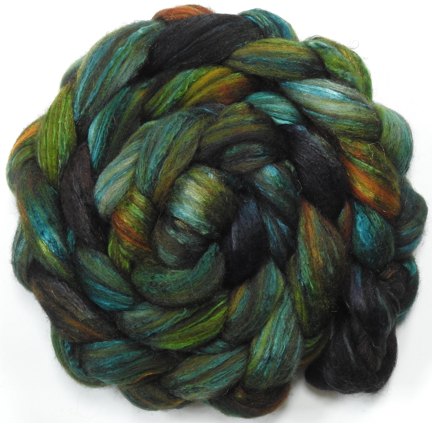 Entish (5.5 oz.) Batt in a Braid #7 - Polwarth/ Manx / Mulberry silk/ Firestar (30/30/30/10)