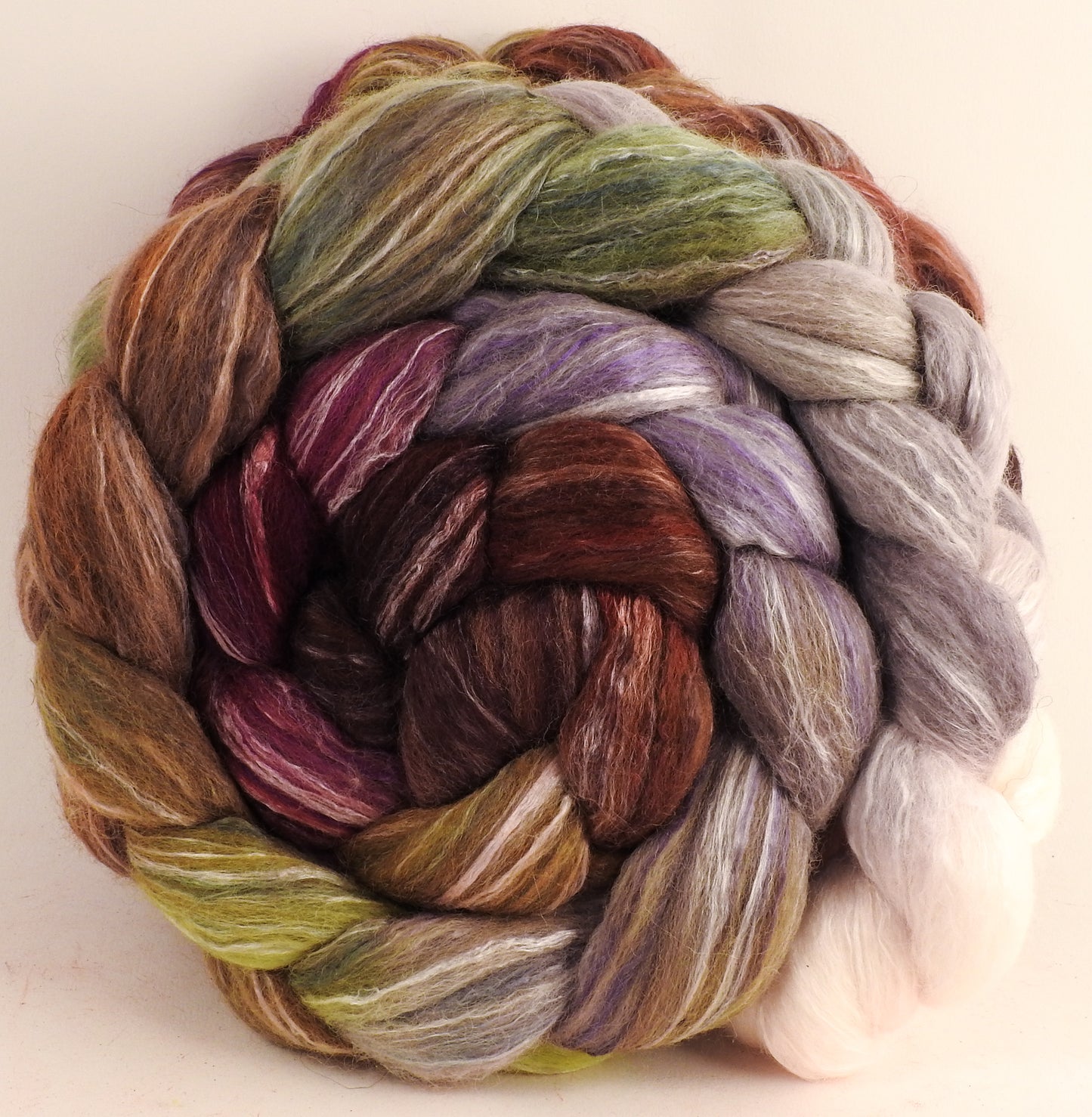 Batt in a Braid #45 - Pussy Willow (5.6 oz.) - Corriedale/Mulberry Silk/Rose Fiber (60/20/20) - Inglenook Fibers