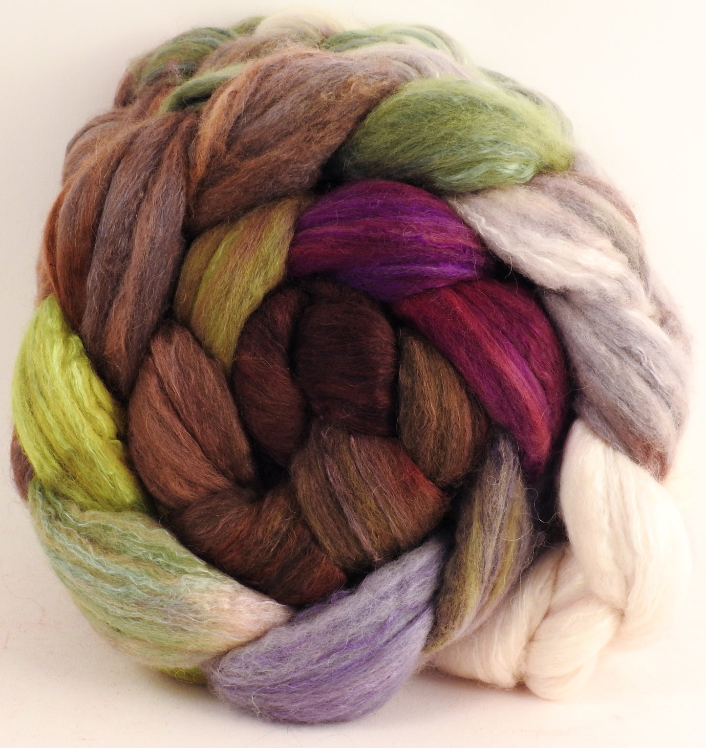 Batt in a Braid #5 - Pussy Willow -(5.3 oz.) Merino/ Camel/ silk/ faux cashmere/ firestar (25/25/25/12/12) - Inglenook Fibers