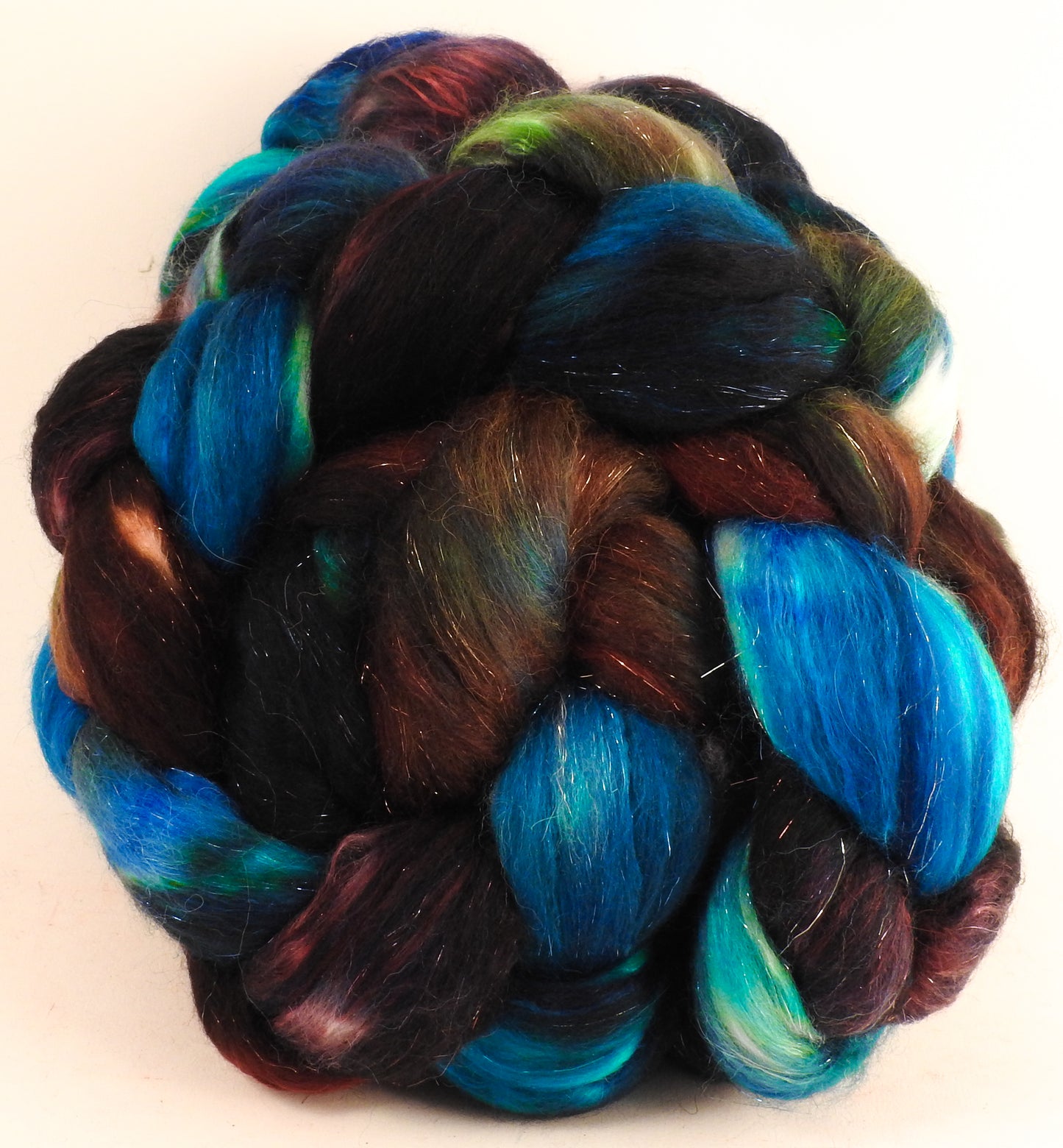 Batt in a Braid #41 - Labradorite - (4.6 oz.) Llama / Merino ( 18 mic.)/ Mulberry silk/ Stellina (40/30/25/5) - Inglenook Fibers