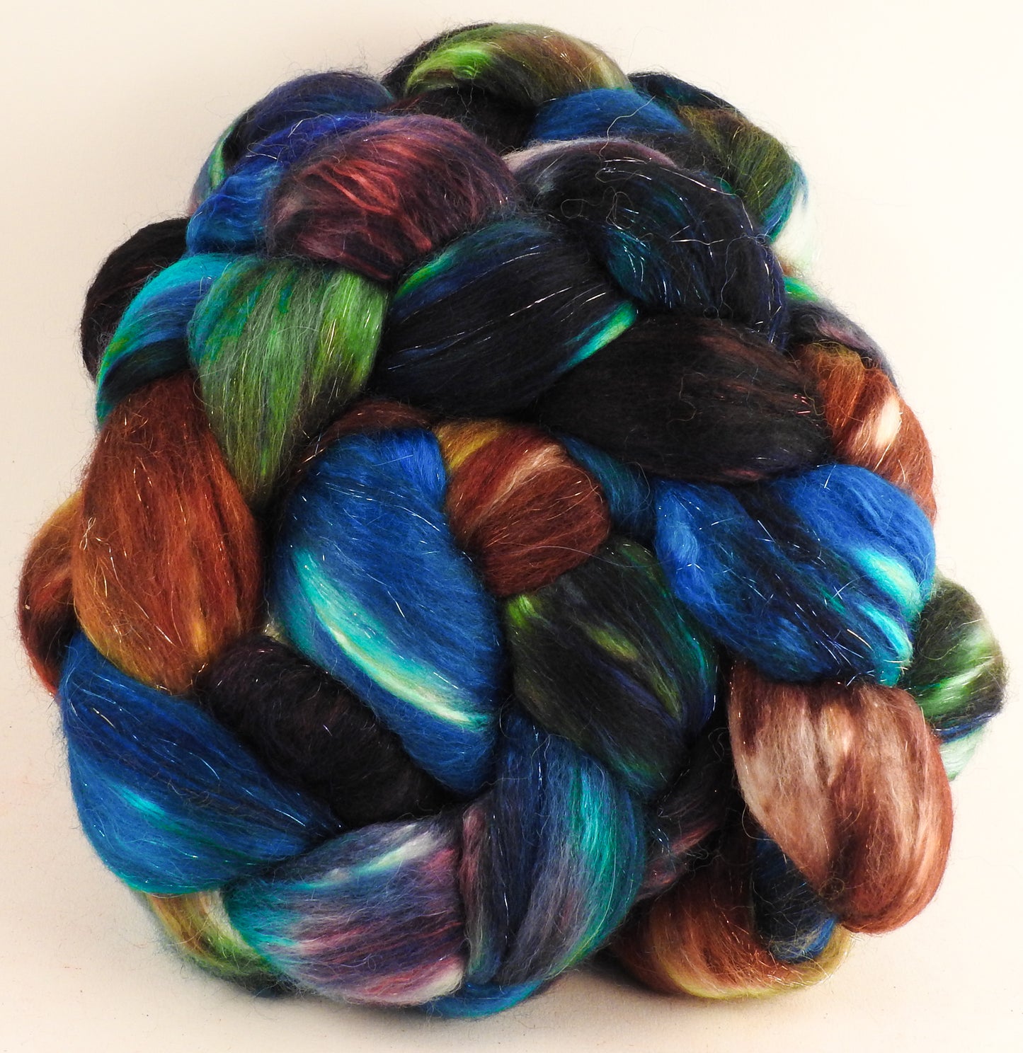 Batt in a Braid #41 - Labradorite - (4.6 oz.) Llama / Merino ( 18 mic.)/ Mulberry silk/ Stellina (40/30/25/5) - Inglenook Fibers