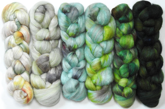 Snowdrop -Gradient Braid Set - (8.4 oz.) Batt in a Braid #1- Falkland/ Grey Baby Alpaca/ Tussah Silk/ Firestar (40/25/25/10)