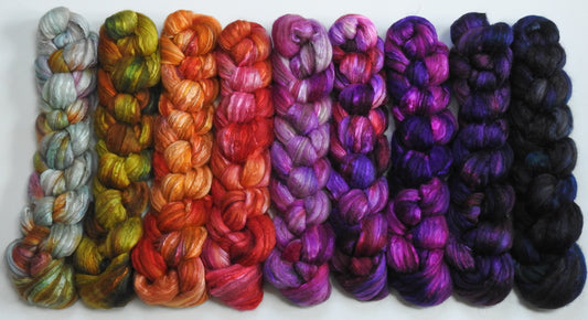 Afterglow -Gradient Braid Set - (12.3 oz.) Batt in a Braid #7-Polwarth/ Manx / Mulberry silk/ Firestar (30/30/30/10)