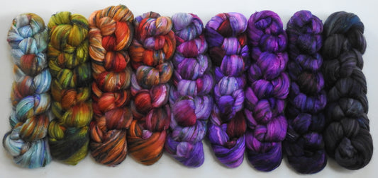 Afterglow -Gradient Braid Set - (12.4 oz.) Batt in a Braid #39ish-Falkland Merino/ Mulberry Silk / Sari Silk (60/25/15)
